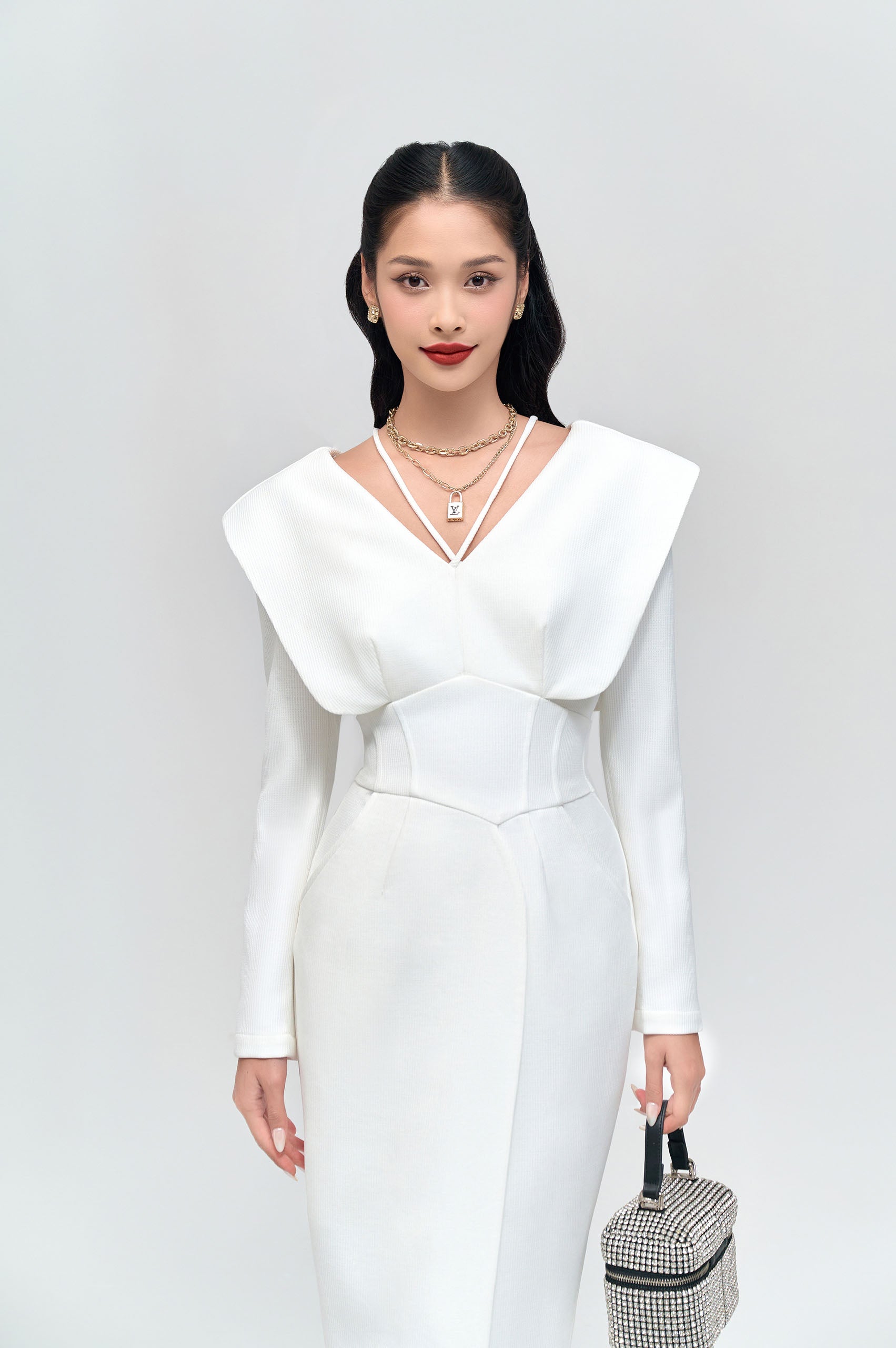 Wren White V-neck Pencil Dress