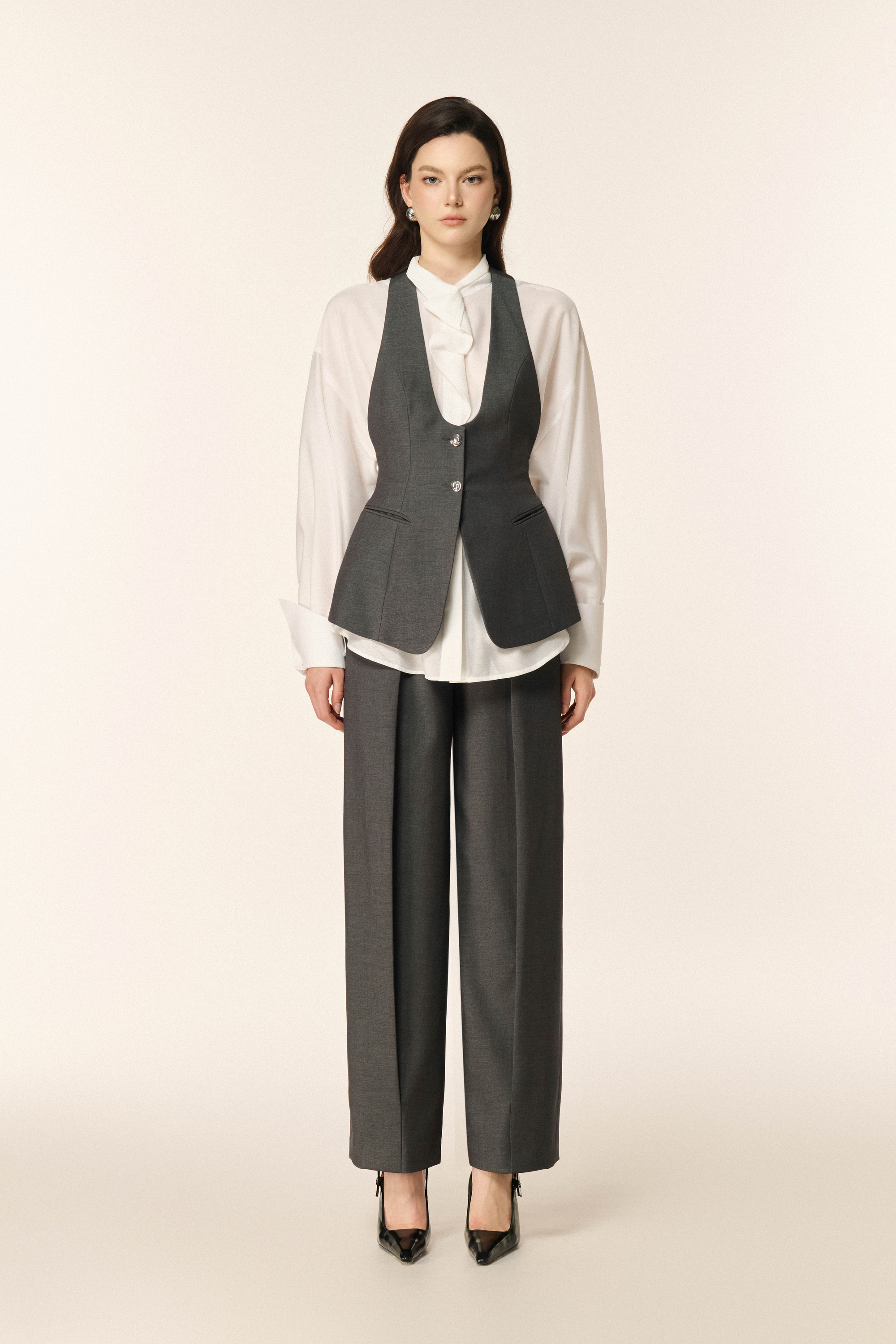 Airglow Short Long Sleeve Shirt, Ease Gilet & Ease Cocoon Pants in Dark Shadow 3 Pcs Set