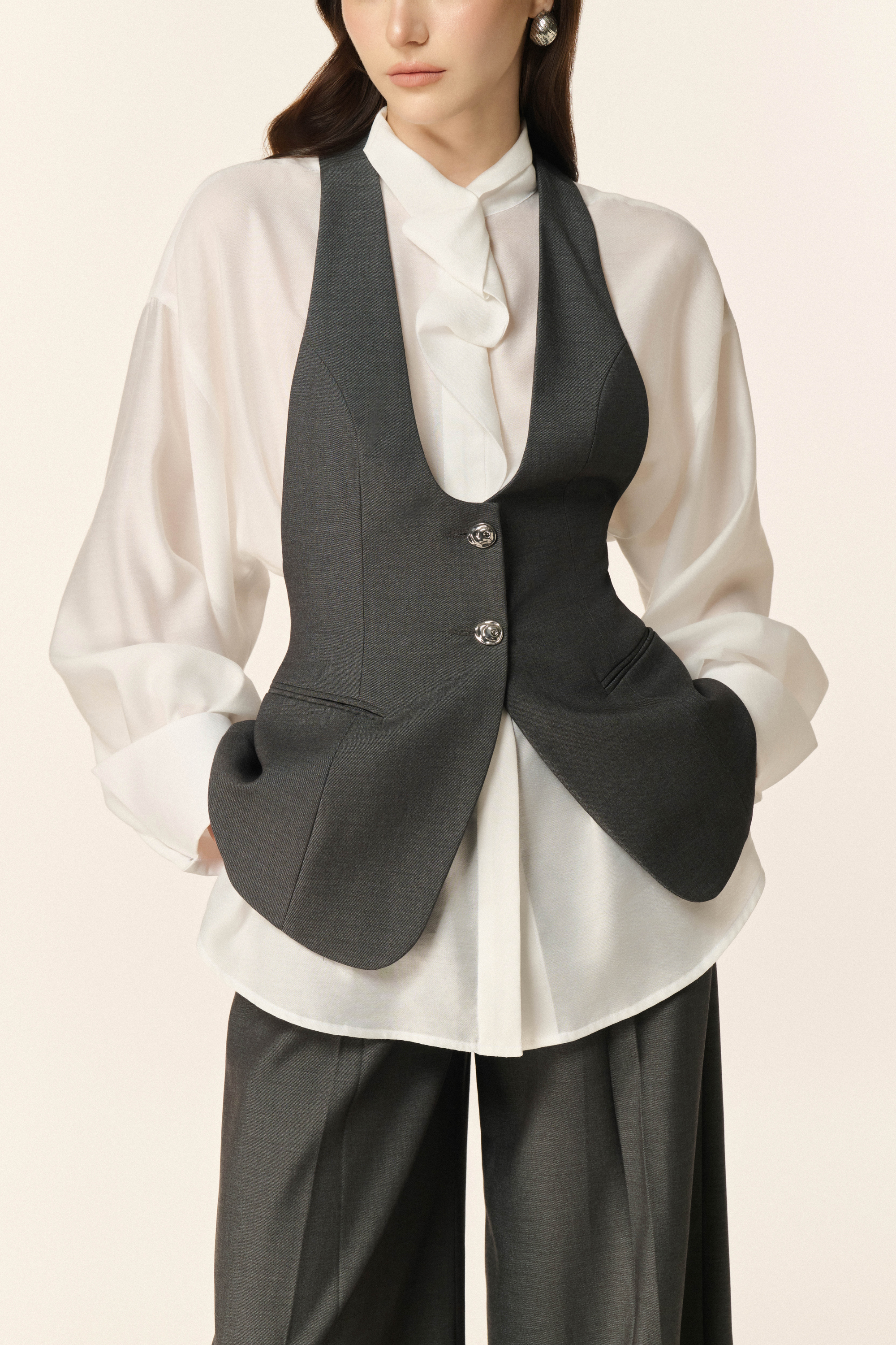 Airglow Short Long Sleeve Shirt, Ease Gilet & Ease Cocoon Pants in Dark Shadow 3 Pcs Set