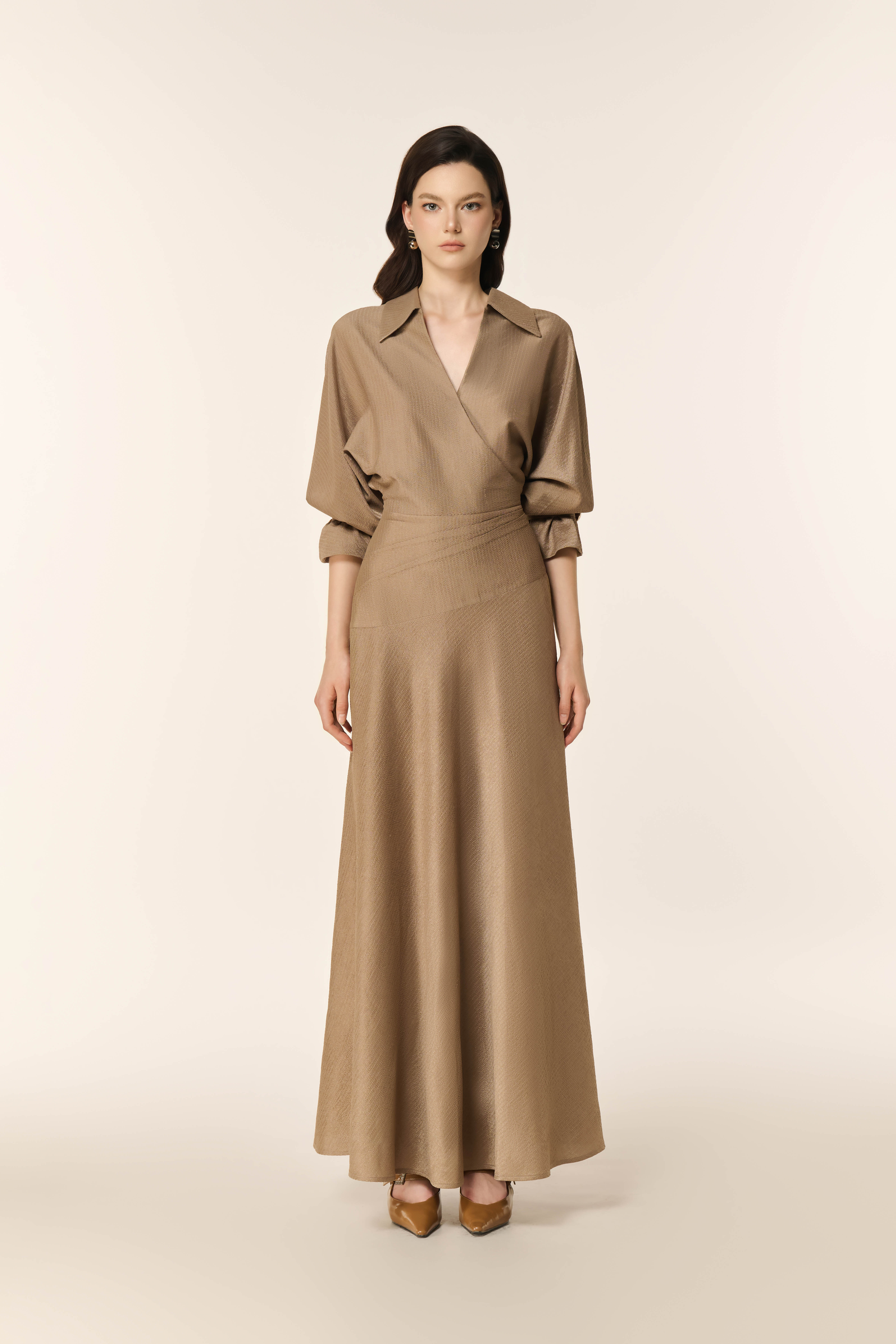 Dewlight Midi Dress in Warm Taupe