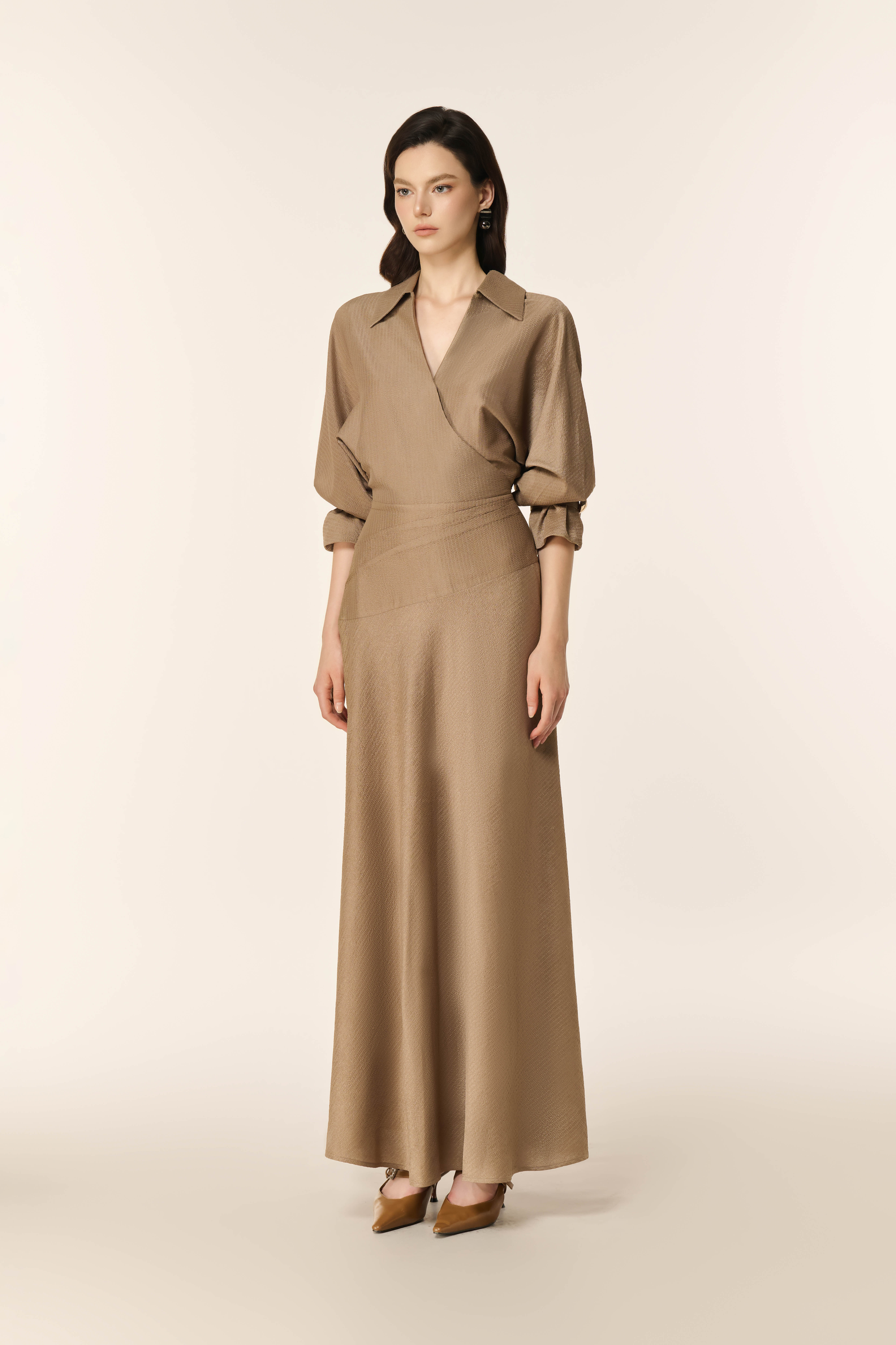 Dewlight Midi Dress in Warm Taupe