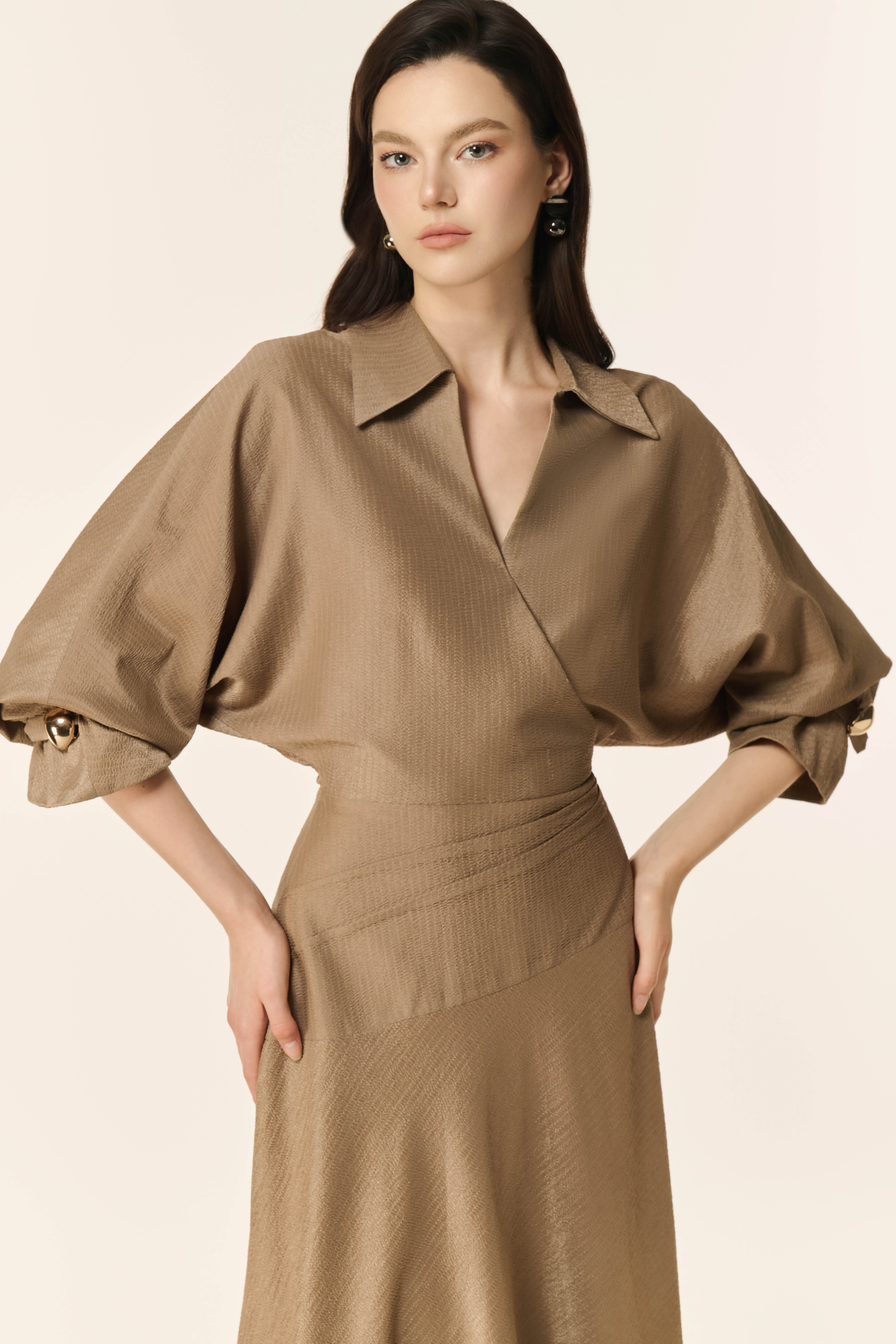Dewlight Midi Dress in Warm Taupe