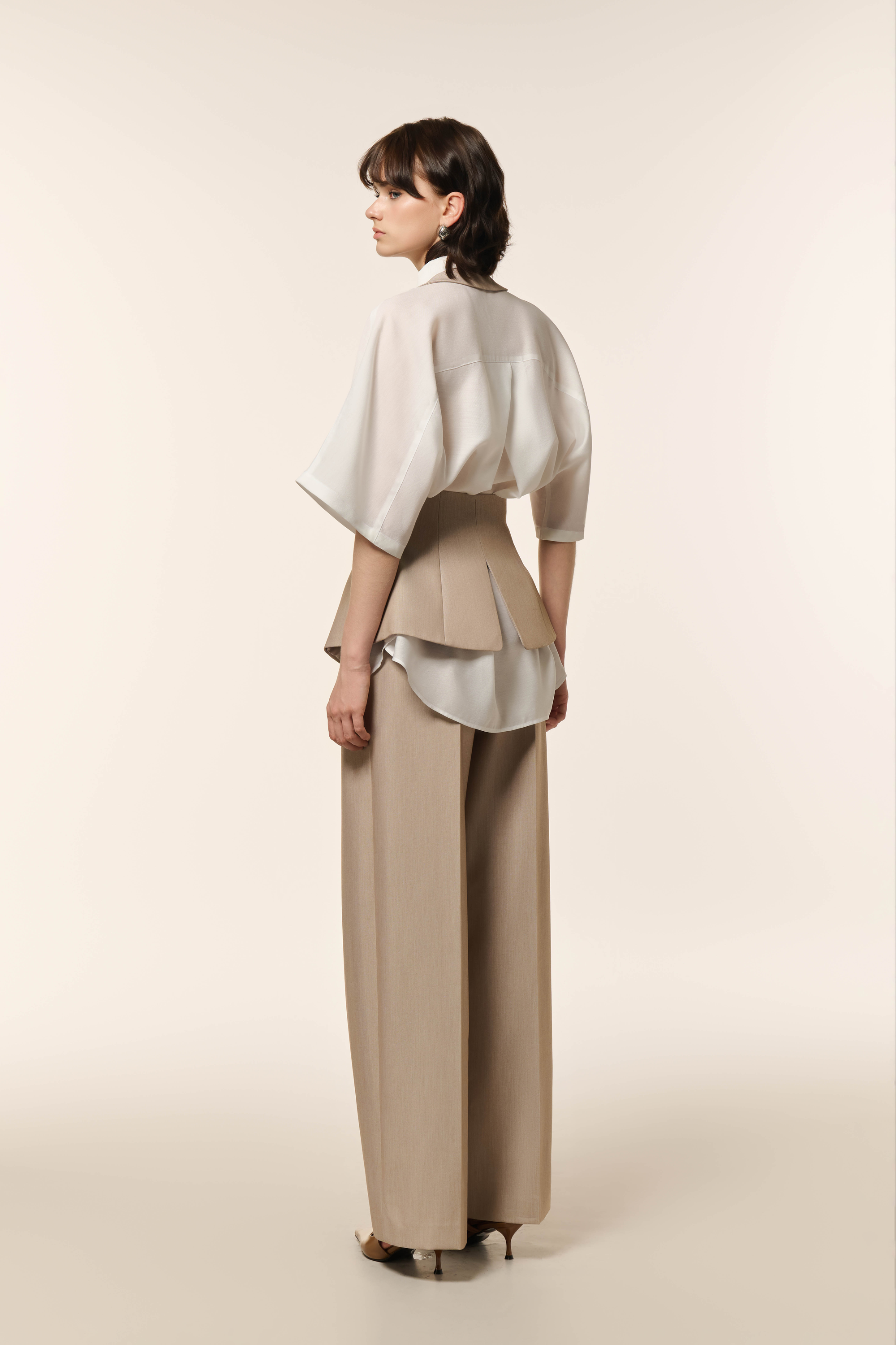 Airglow Short Sleeve Shirt, Ease Cocoon Pants & Ease Gilet in Almond Milk 3 Pcs Set