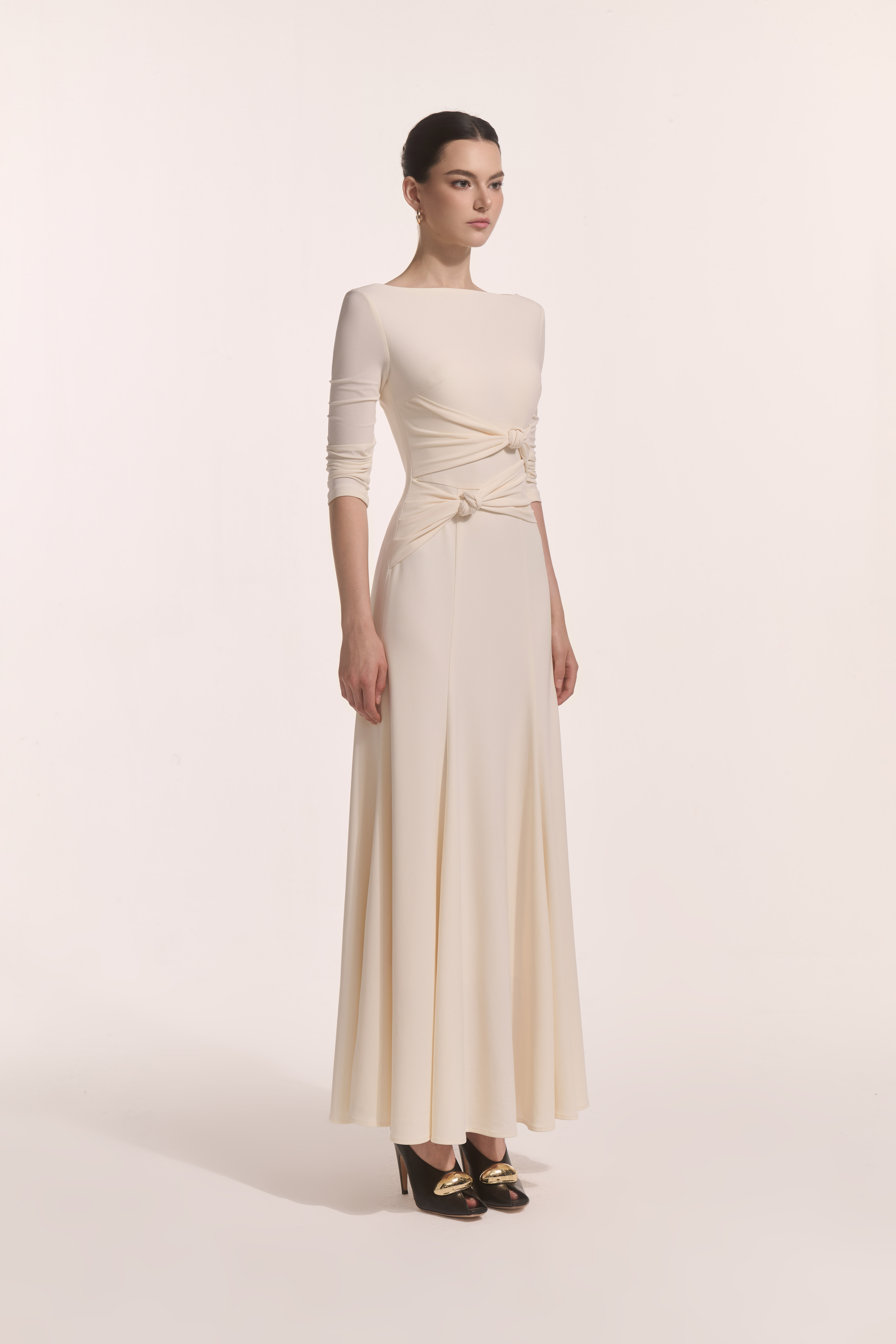 Alba Asymmetric Knot Dress in Cream