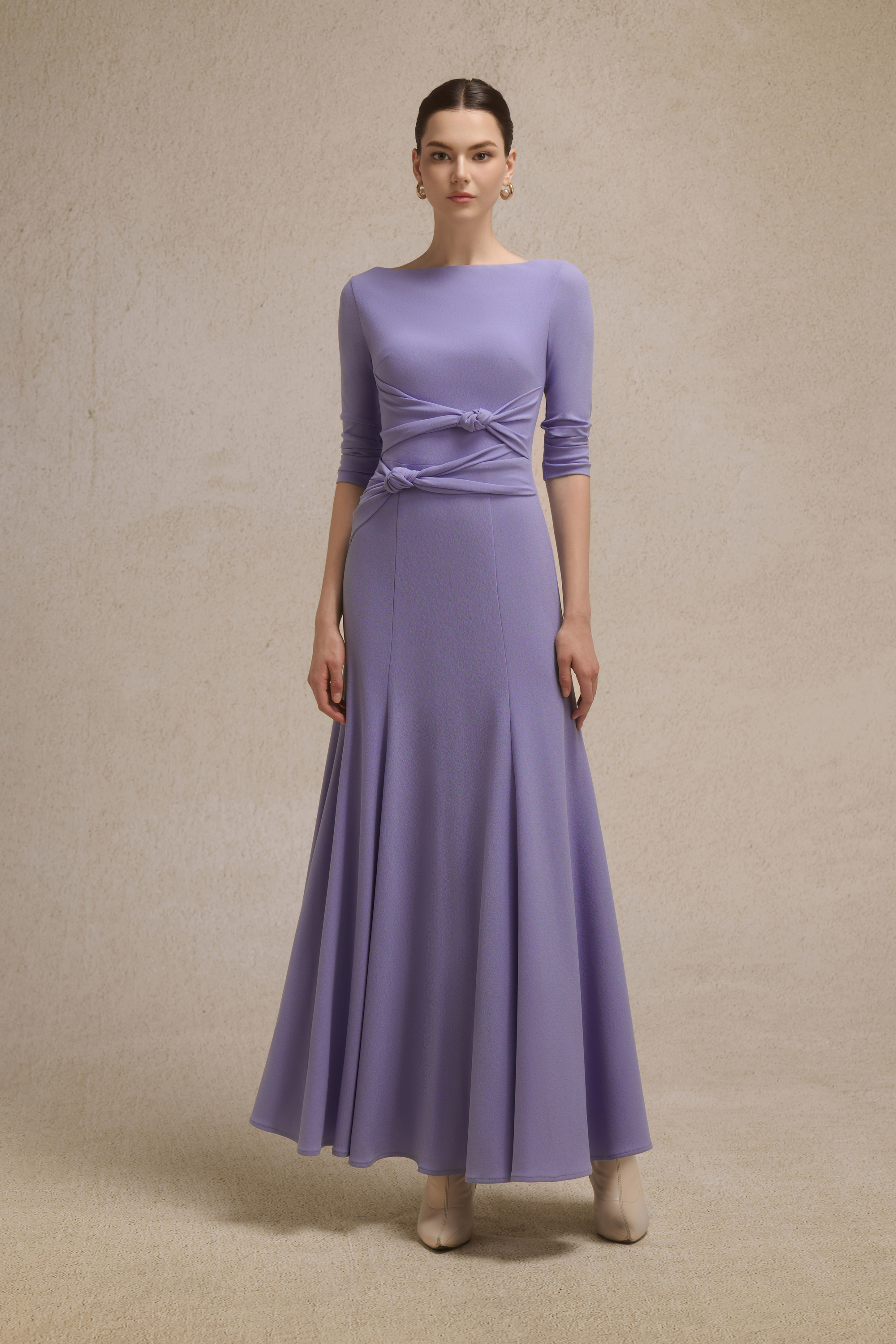 Alba Asymmetric Knot Dress in Lavender