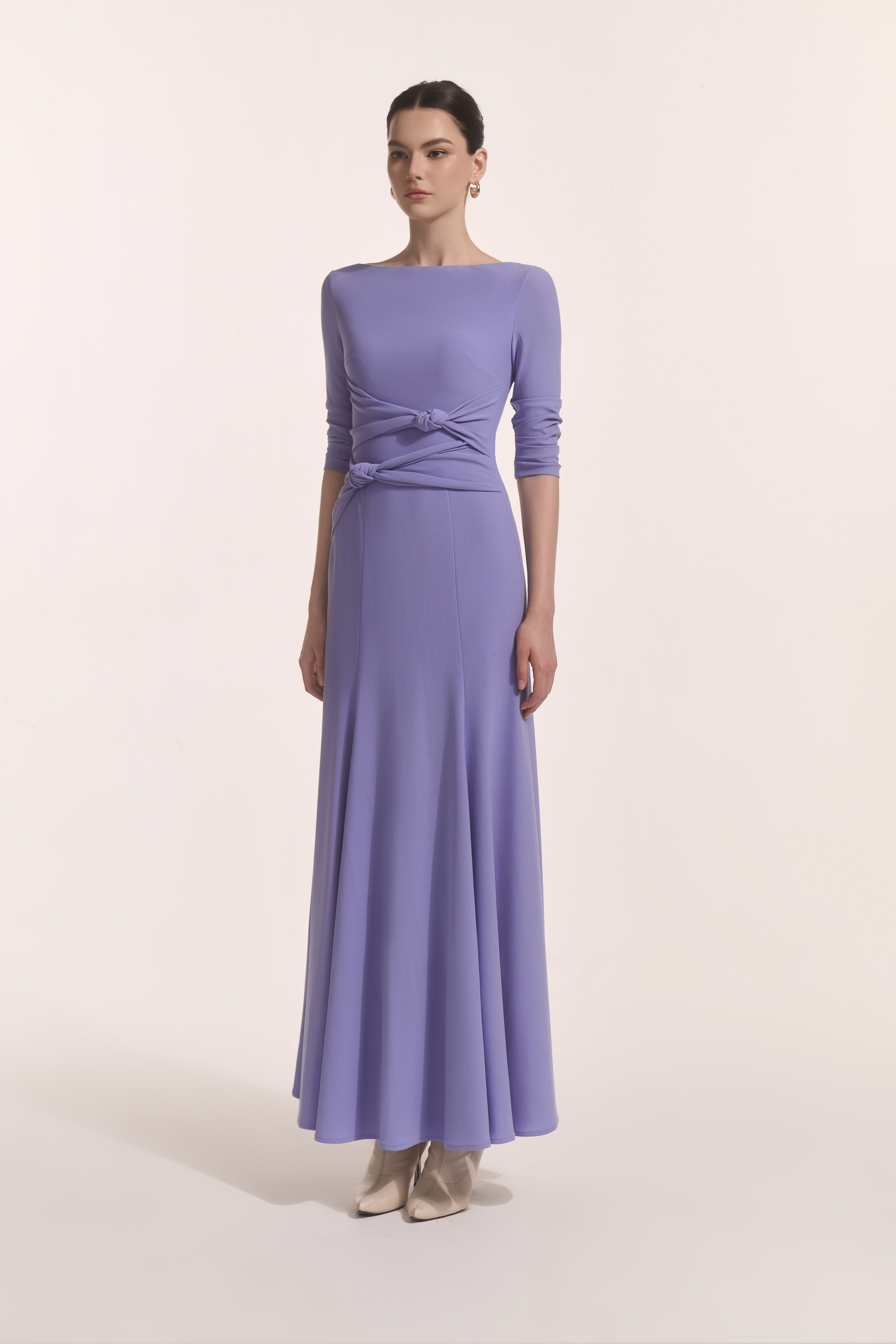 Alba Asymmetric Knot Dress in Lavender