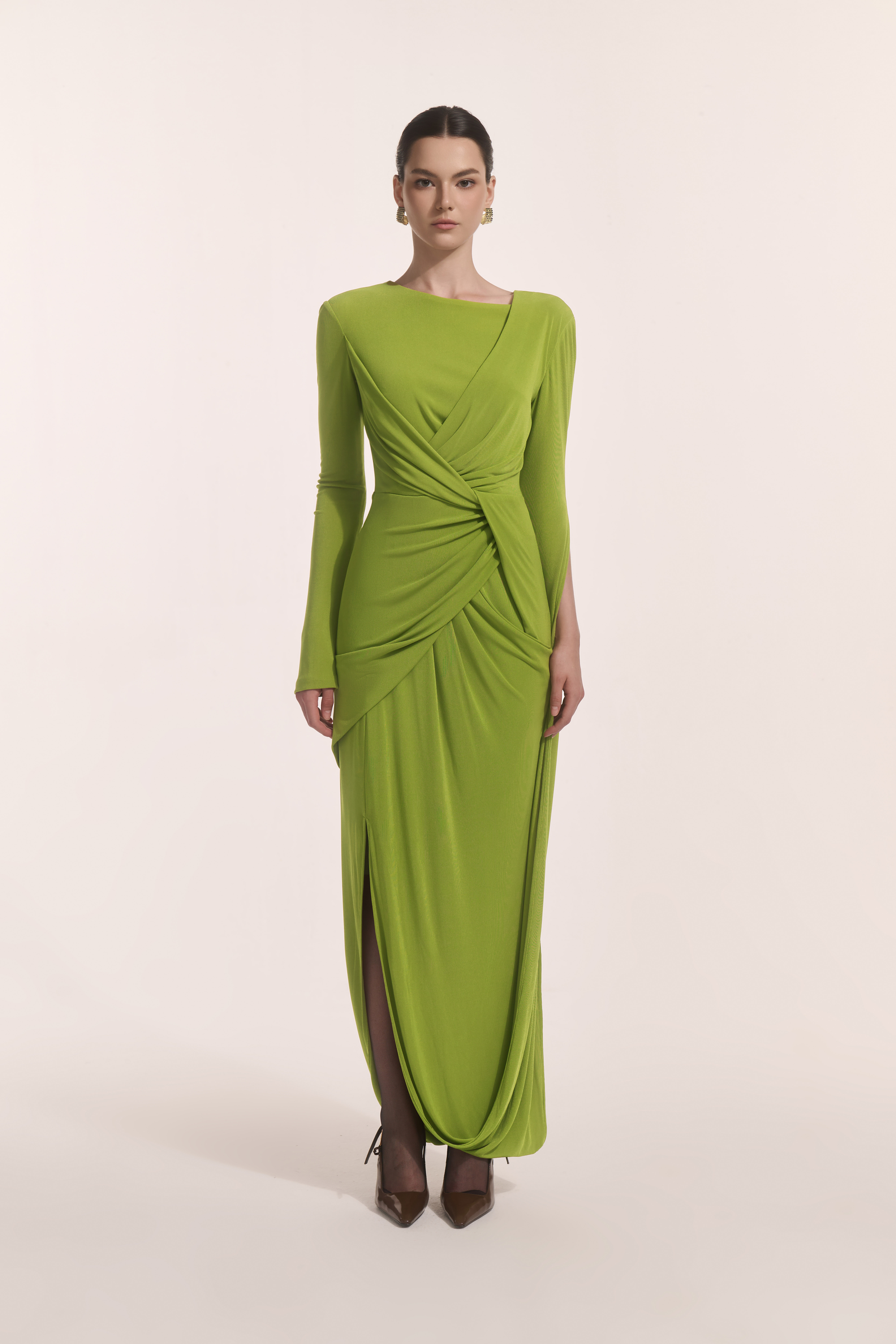 Lunara Tiered Midi in Leafed Lime