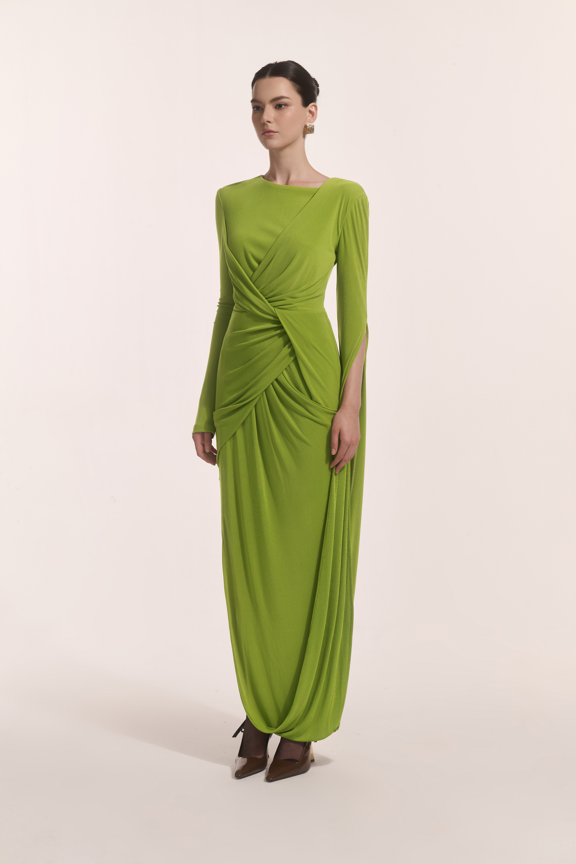 Lunara Tiered Midi in Leafed Lime