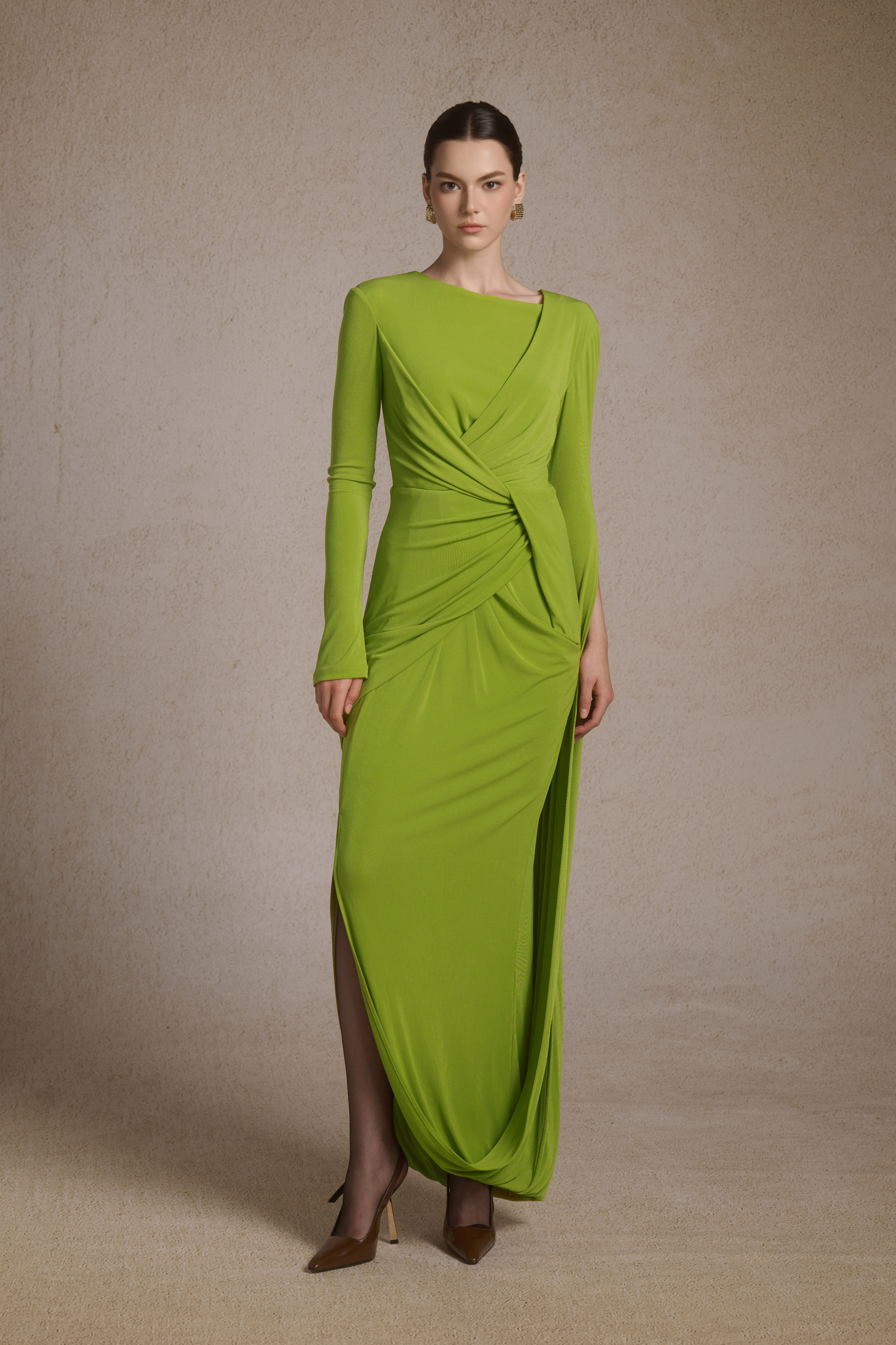 Lunara Tiered Midi in Leafed Lime