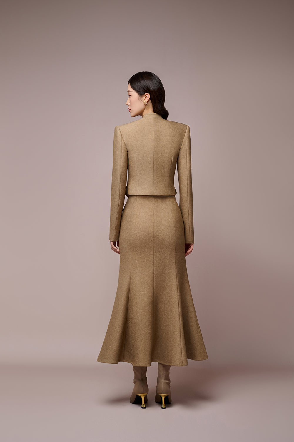 Chau Mandarin Collar Croptop Jacket & Chau Slit Fishtail Skirt