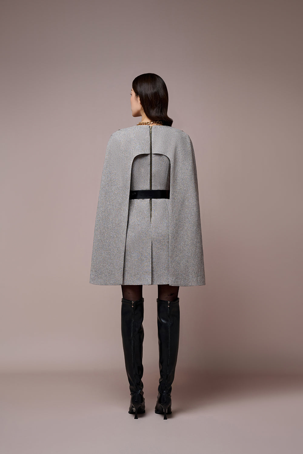 Aponi Caped Sleeves V-neck Dress