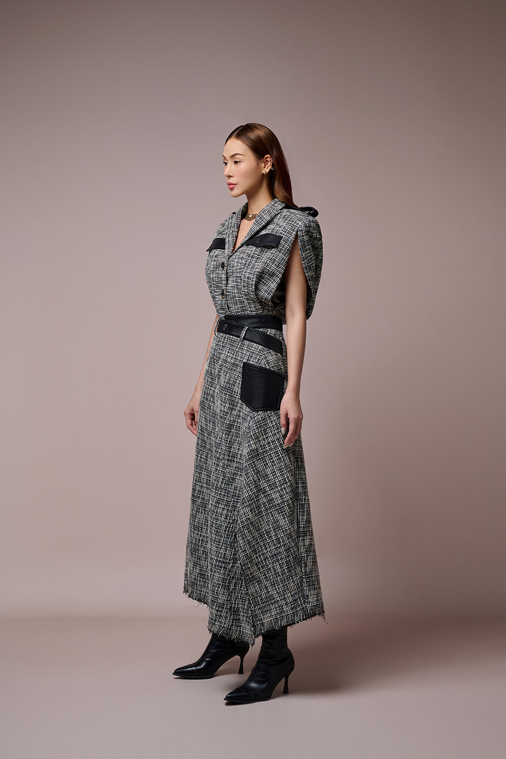 Clytia Caped Sleeves Croptop Jacket & Clytia Asymmetrical Hemline Skirt