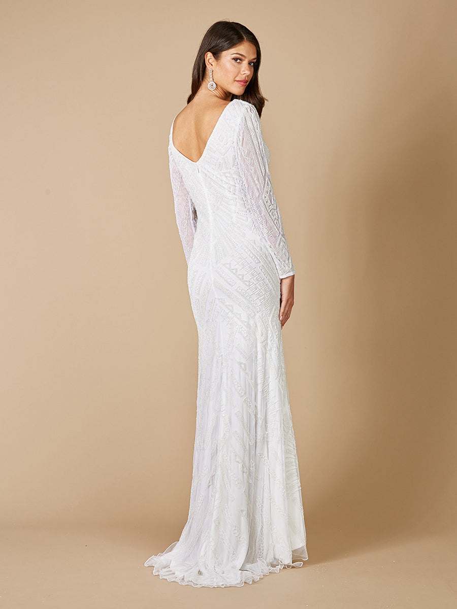 Lara Gretchen V-Neck Long Sleeve Wedding Dress 51072