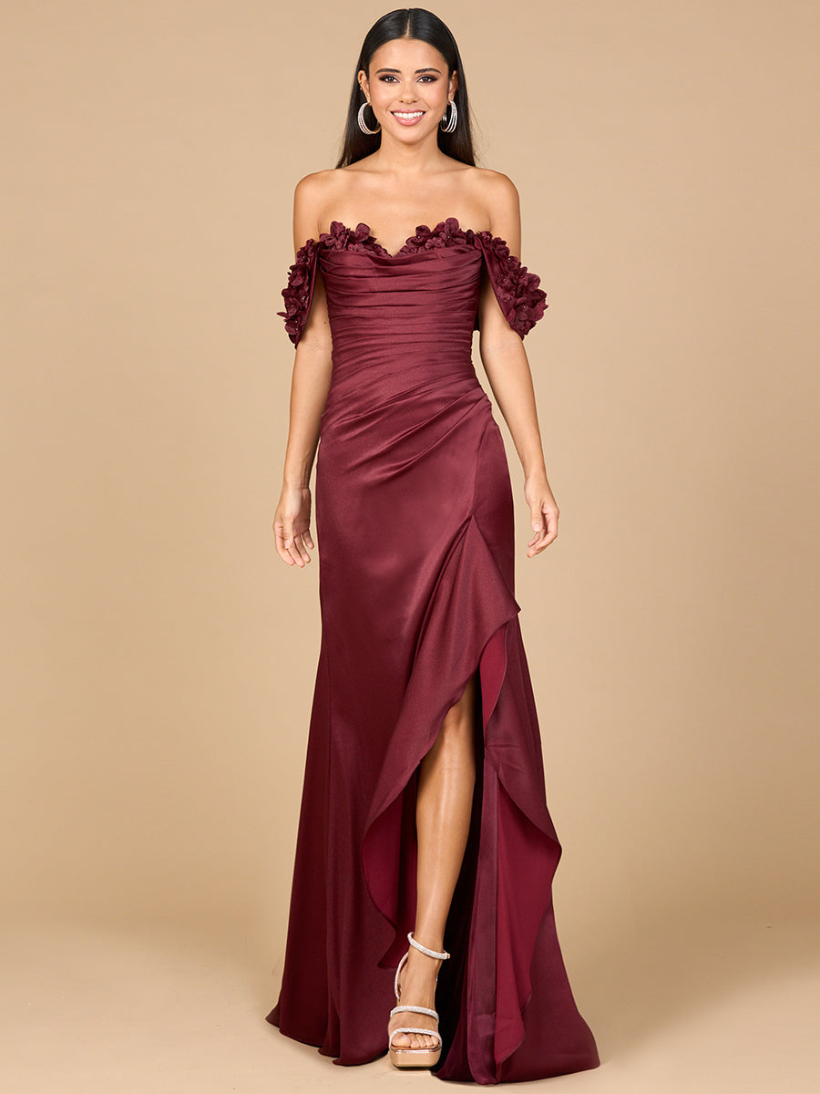Lara Style 28916 Off-Shoulder Floral Appliqué Evening Gown