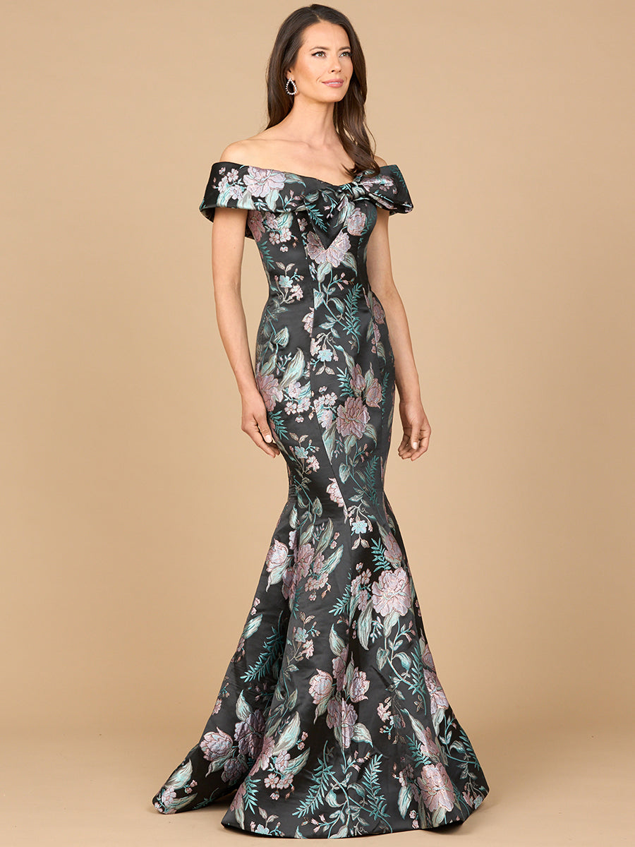 Lara Style 28919 Off-Shoulder Brocade Mermaid Gown