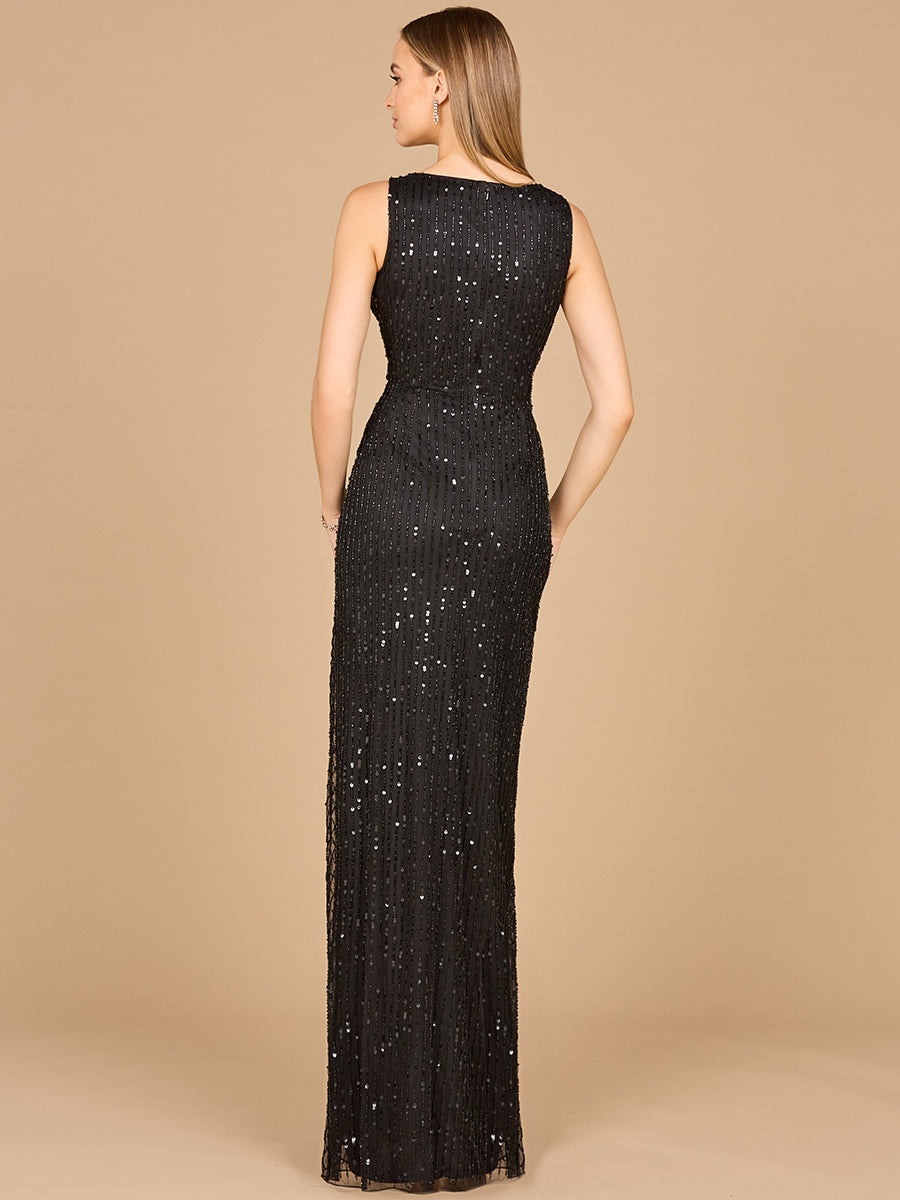Lara Style 29096 Sleeveless Beaded Wrap Skirt Gown with High Slit in Black