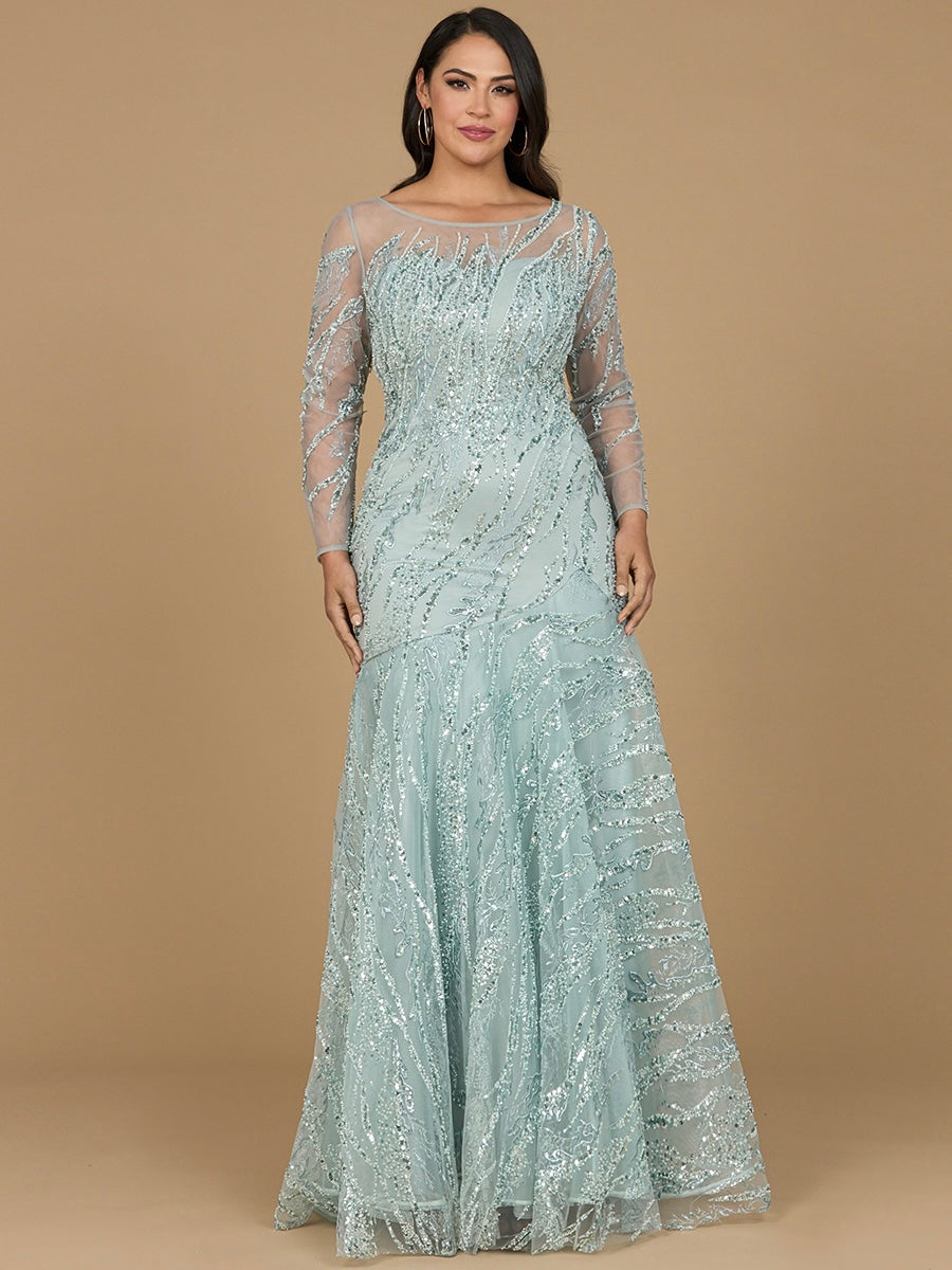 Lara Style 29199 Long Sleeve Illusion Sweetheart Mermaid Gown