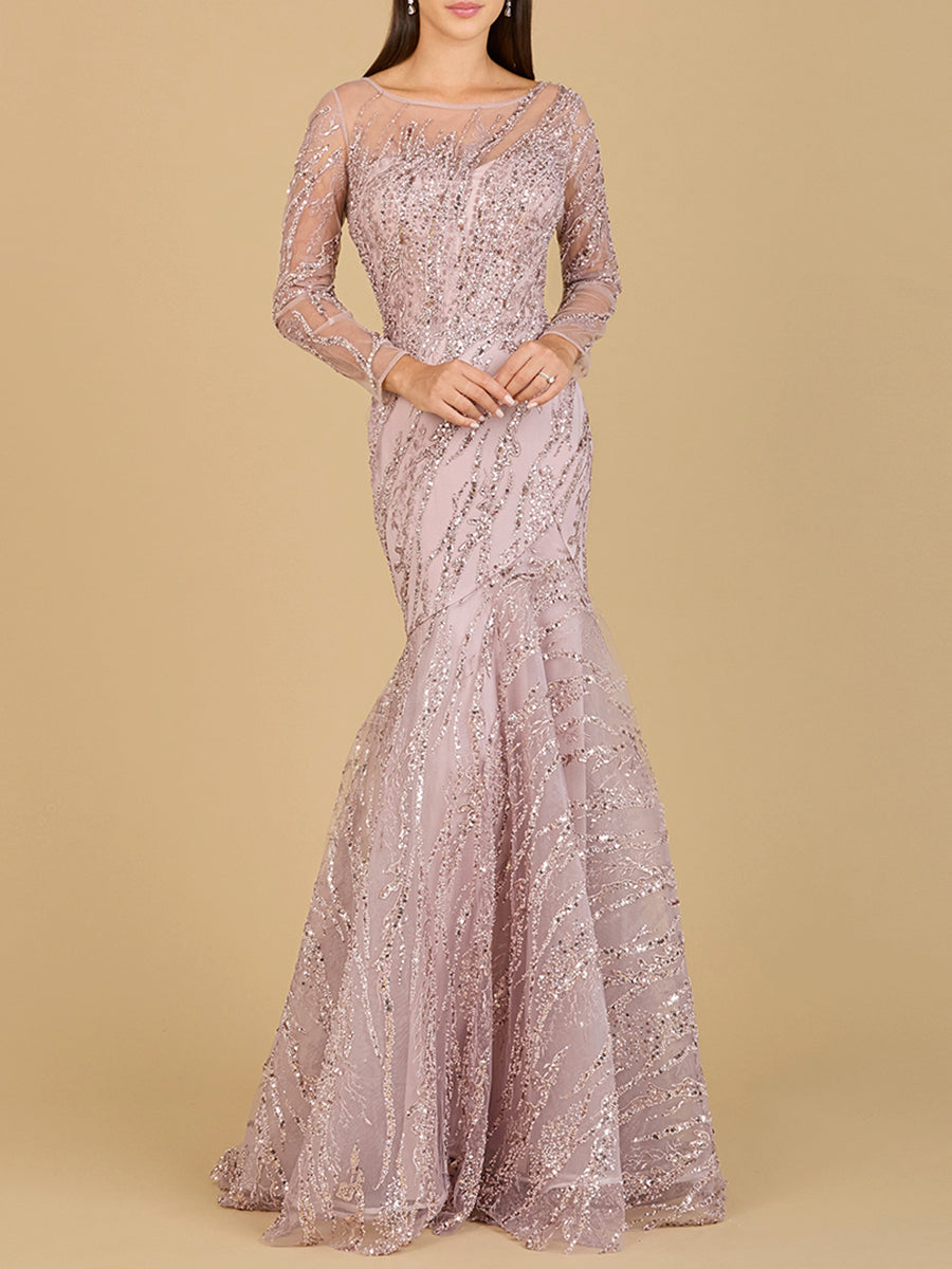 Lara Style 29199 Long Sleeve Illusion Sweetheart Mermaid Gown