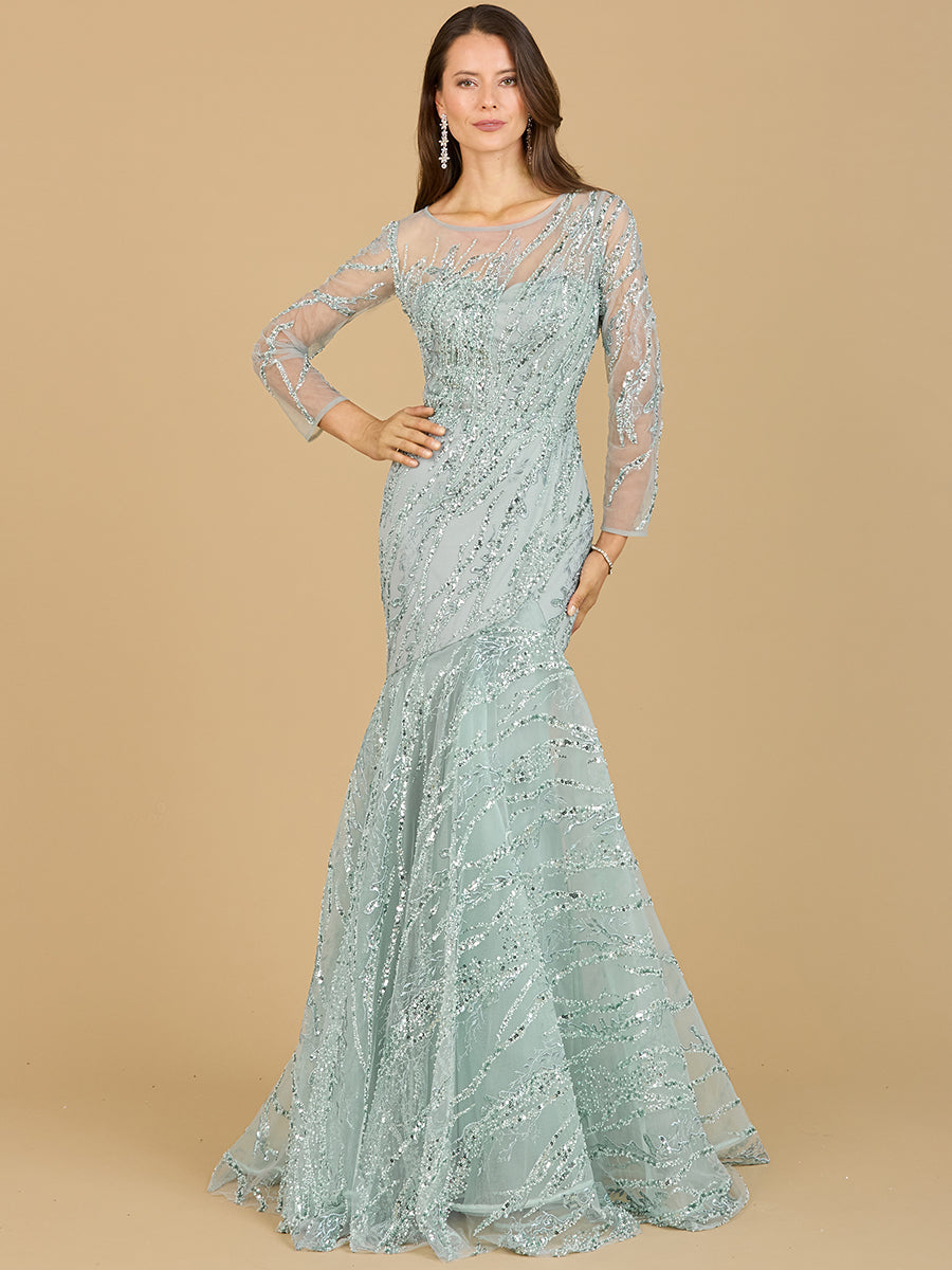 Lara Style 29199 Long Sleeve Illusion Sweetheart Mermaid Gown