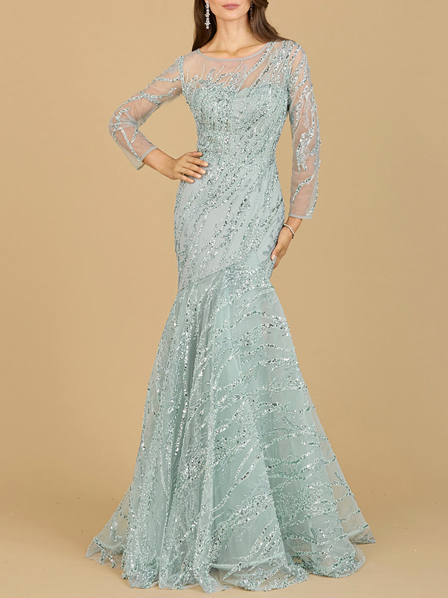 Lara Style 29199 Long Sleeve Illusion Sweetheart Mermaid Gown