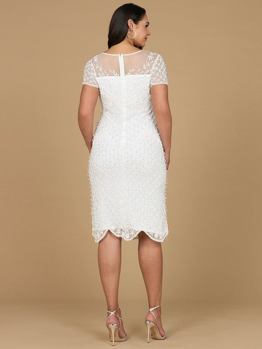 Lara Style 51188 Rhinestone Beaded Tulle Midi Dress with Cap Sleeves