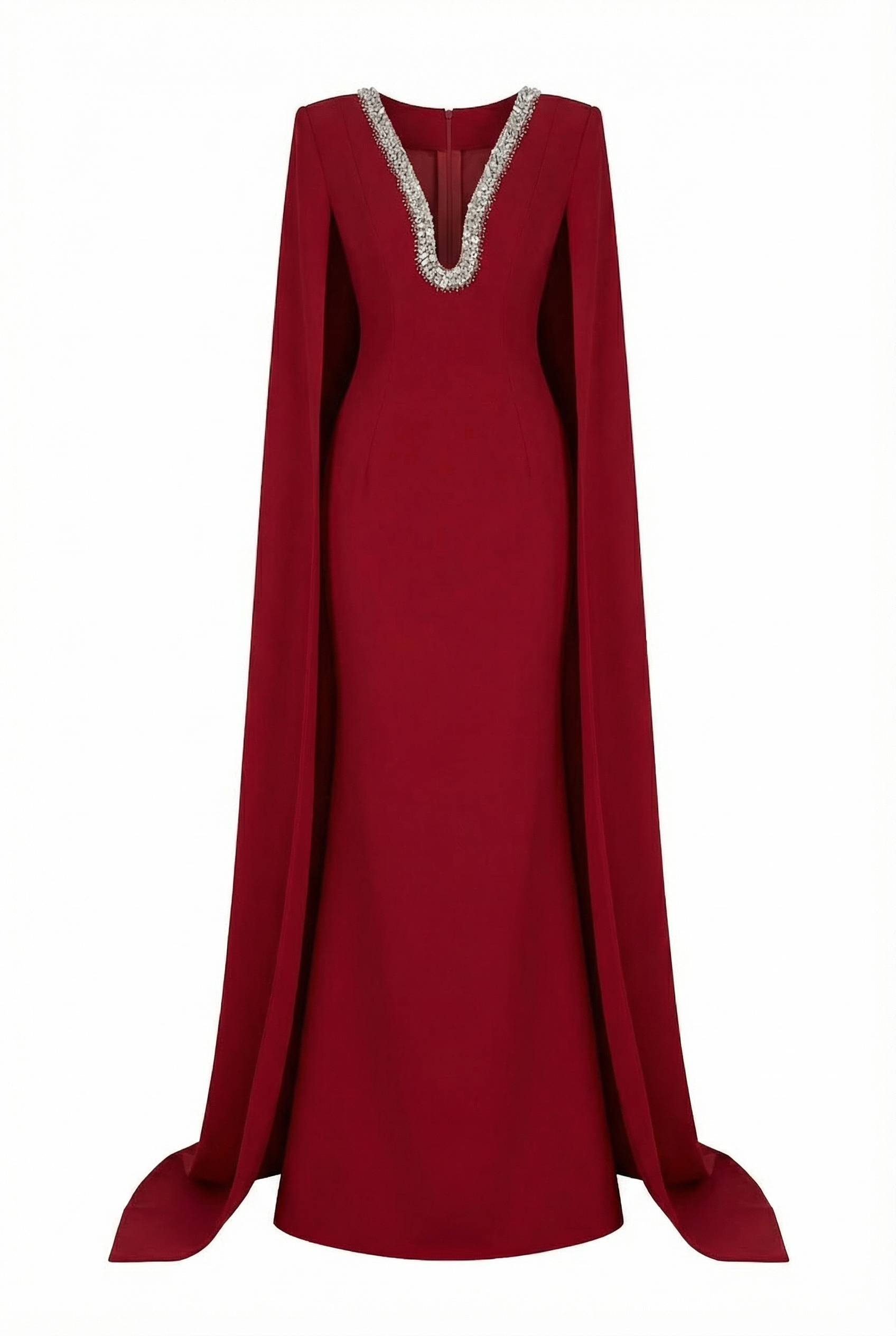 Lea Dress – Crystal Neckline Cape-Sleeve Gown