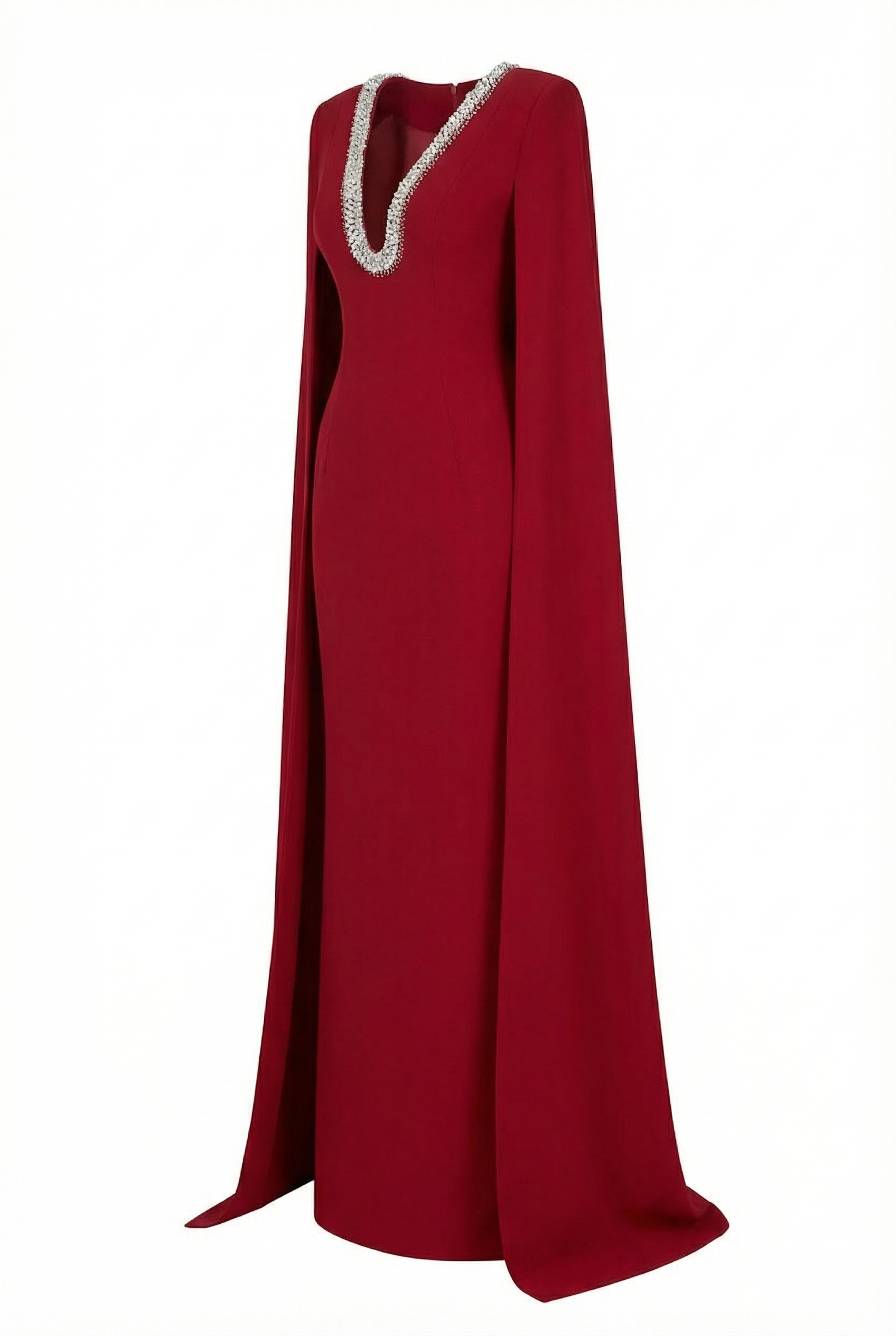 Lea Dress – Crystal Neckline Cape-Sleeve Gown