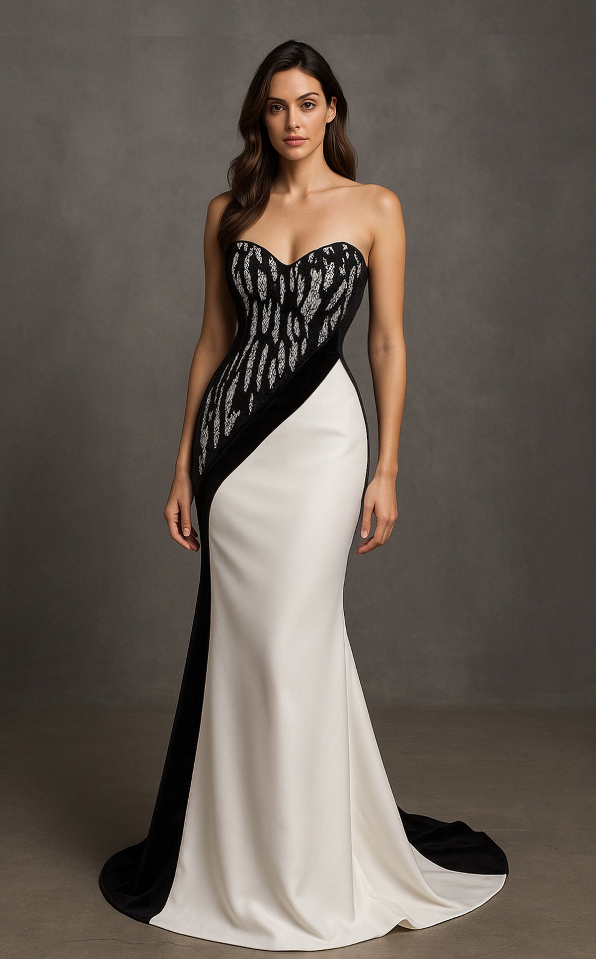 Li Beirut B1175 Black & White Lace Corset Gown with Bolero Jacket