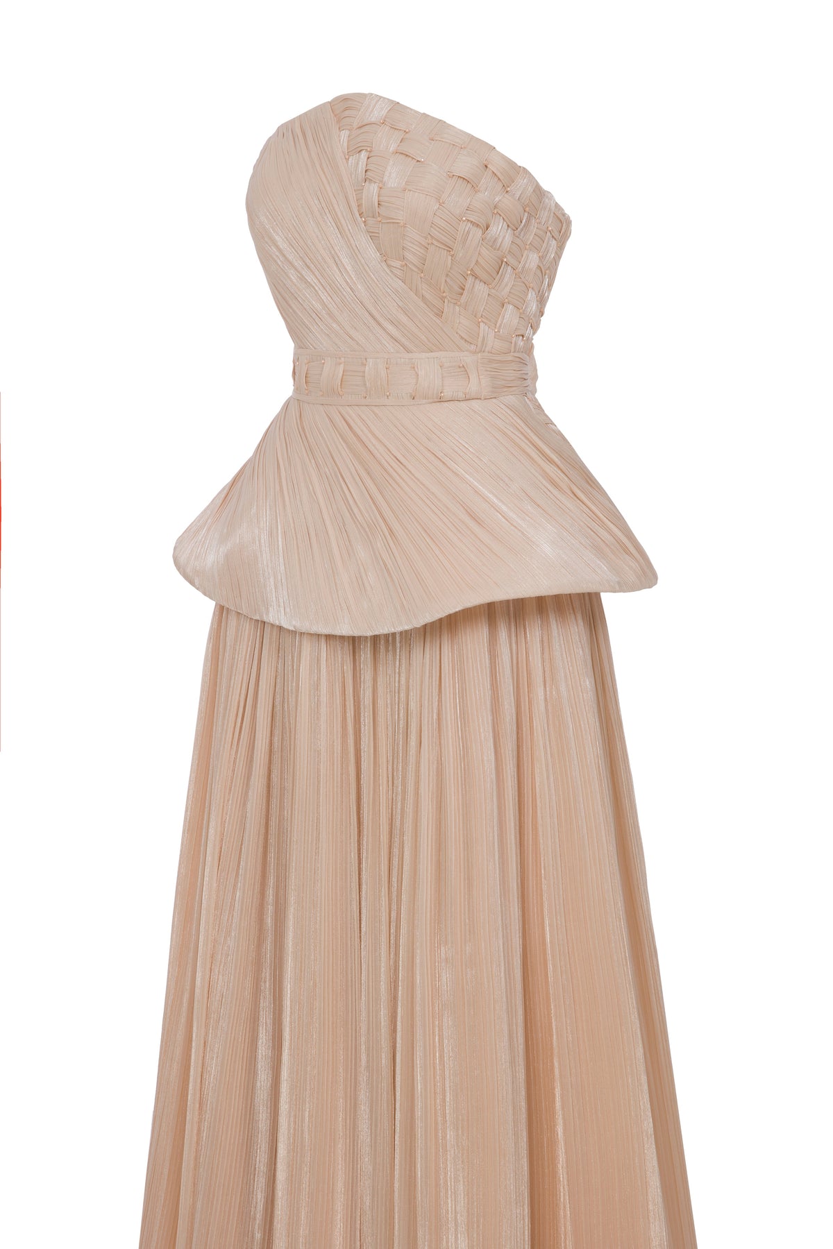 Li Beirut B1186 – Strapless Nude Woven Peplum Couture Evening Gown