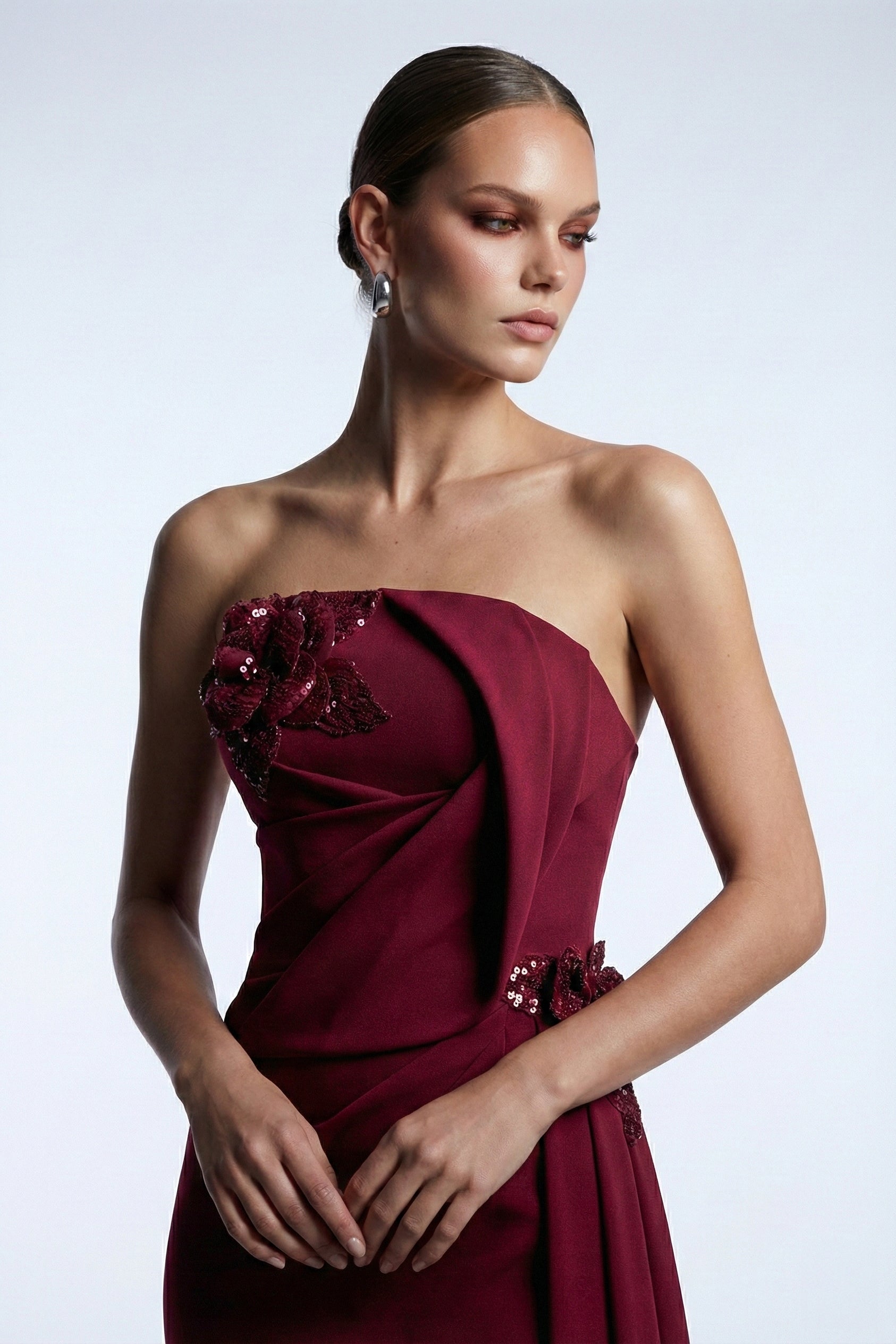 Li Beirut B1189 Strapless Column Gown with Sequined Floral Detail