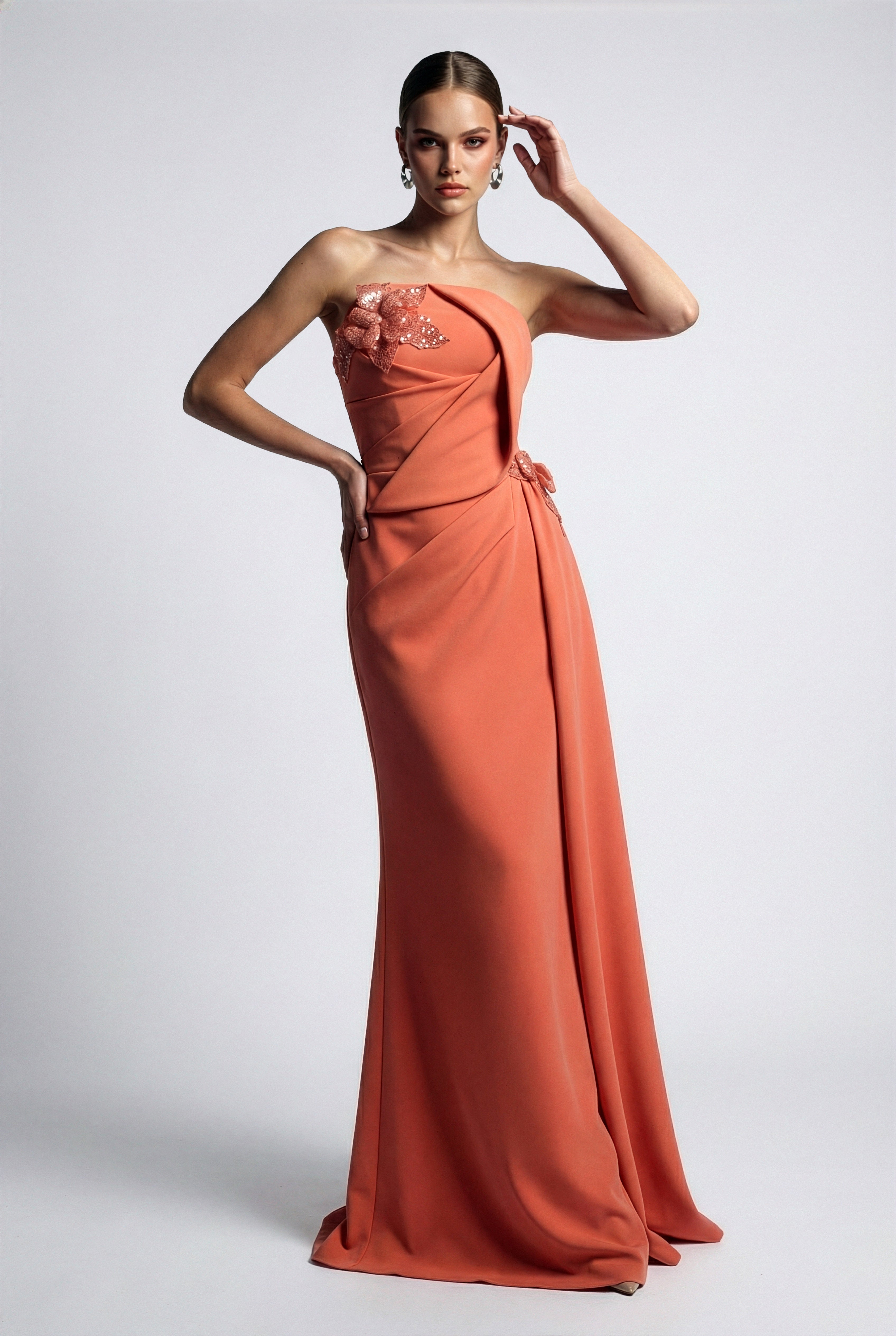 Li Beirut B1189 Strapless Column Gown with Sequined Floral Detail