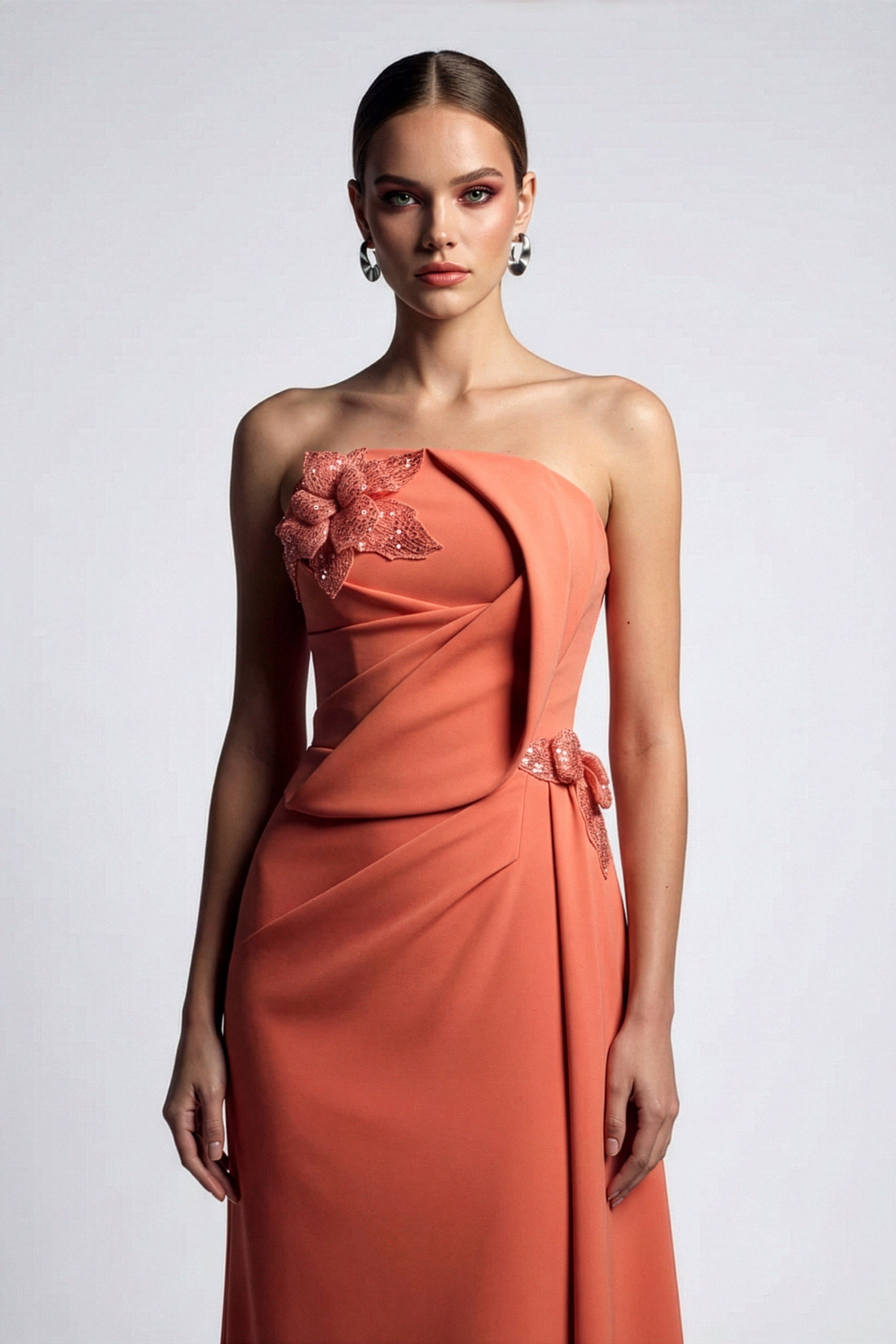 Li Beirut B1189 Strapless Column Gown with Sequined Floral Detail