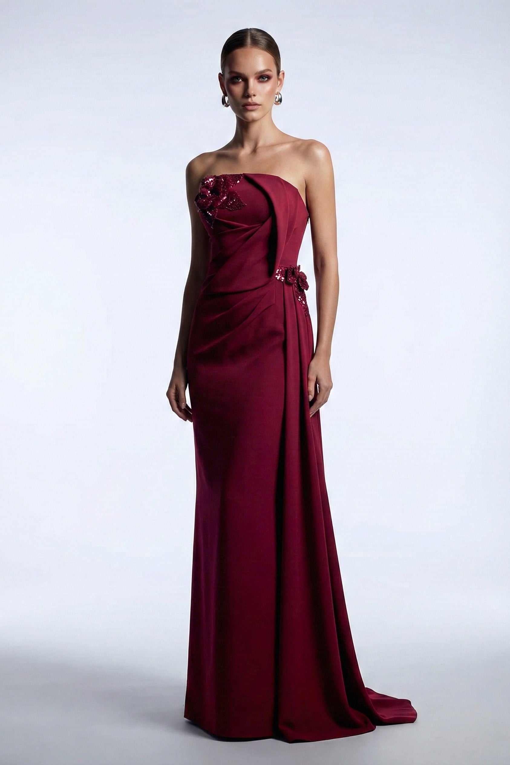 Li Beirut B1189 Strapless Column Gown with Sequined Floral Detail