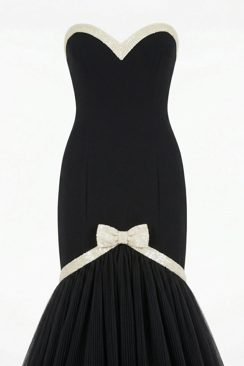 Li Beirut B1203 Pink Strapless Sweetheart Mermaid Gown with Black Beaded Trim & Pleated Tulle