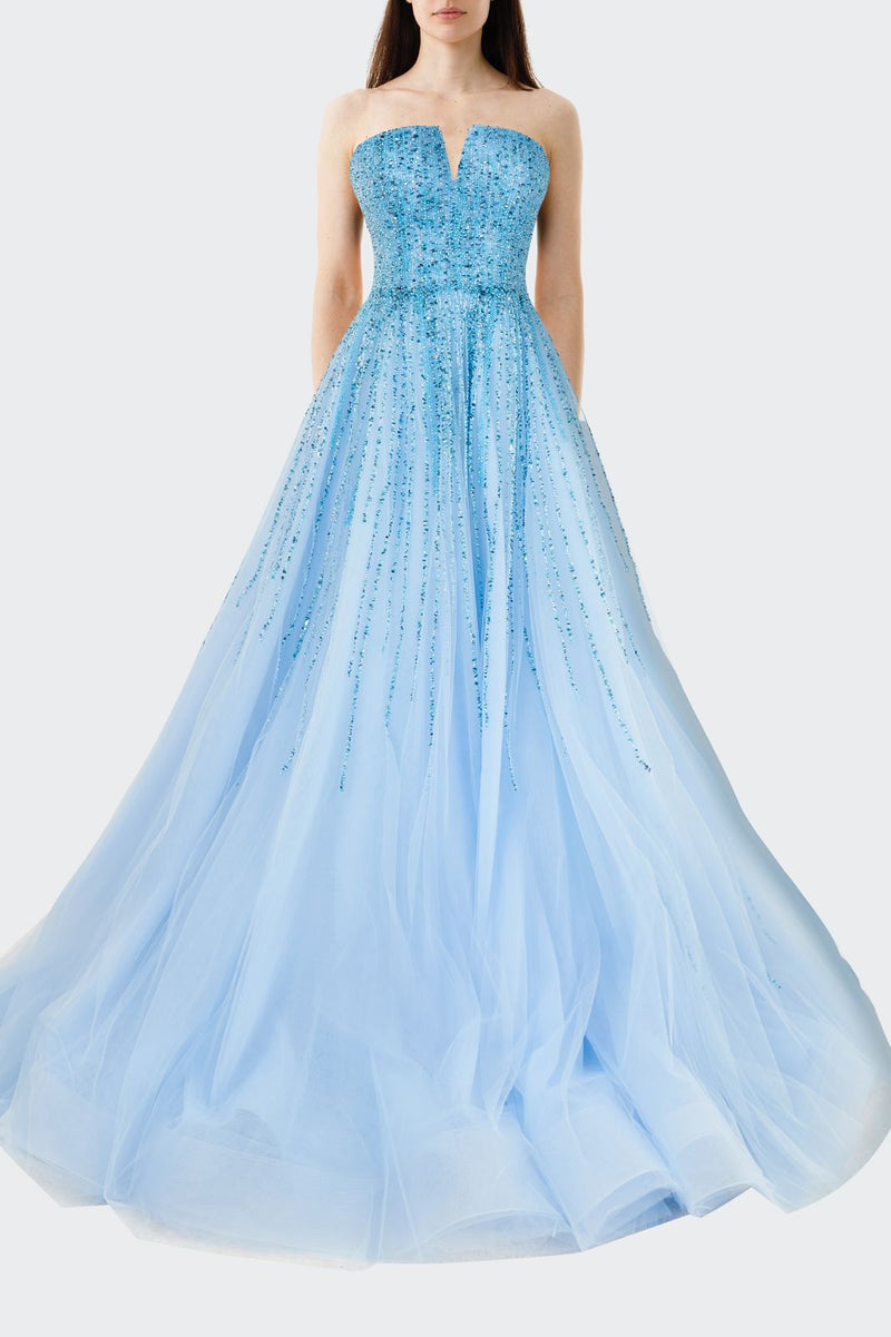 Li Beirut M1000 - Embellished Tulle Ball Gown with Cape Detail