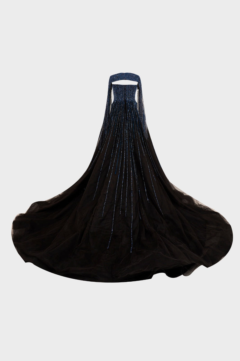 Li Beirut M1000 - Embellished Tulle Ball Gown with Cape Detail