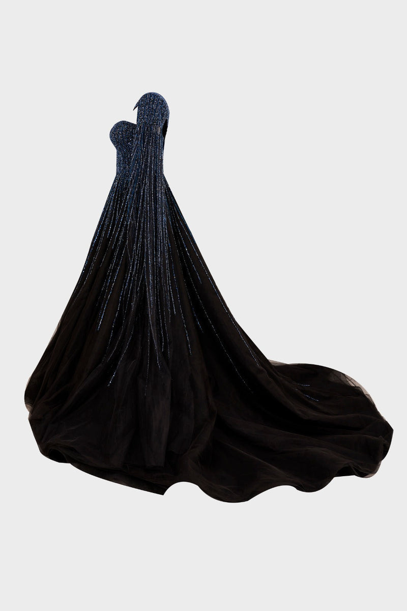 Li Beirut M1000 - Embellished Tulle Ball Gown with Cape Detail