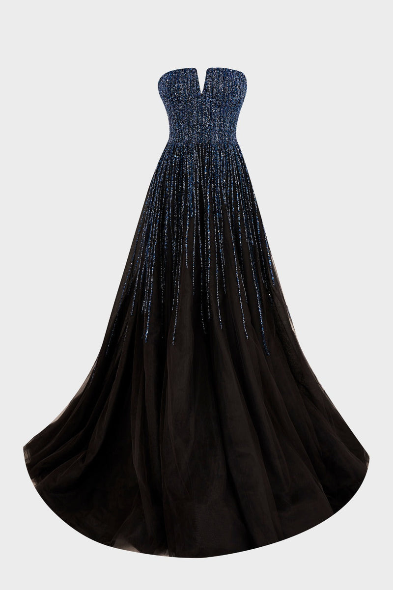 Li Beirut M1000 - Embellished Tulle Ball Gown with Cape Detail