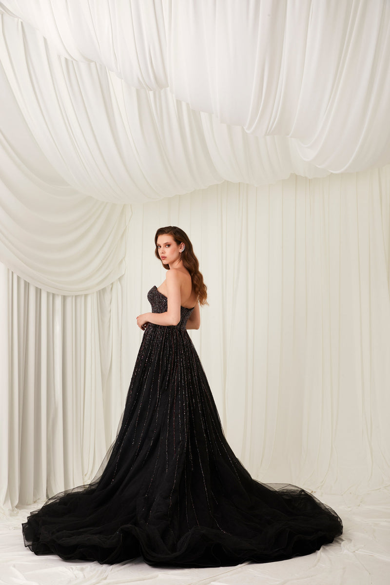 Li Beirut M1000 - Embellished Tulle Ball Gown with Cape Detail