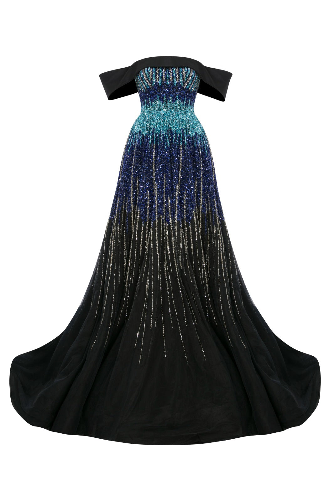 Li Beirut M1009 – Off-Shoulder Embellished Gown with Gradient Sequin Bodice