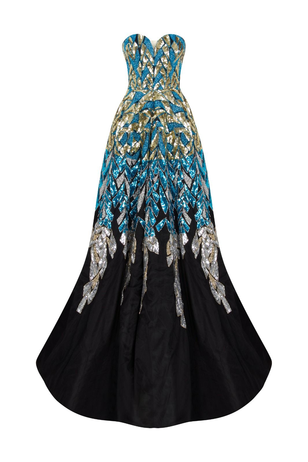 Li Beirut M1013 - Embellished Black Ball Gown with Metallic Botanical Detail