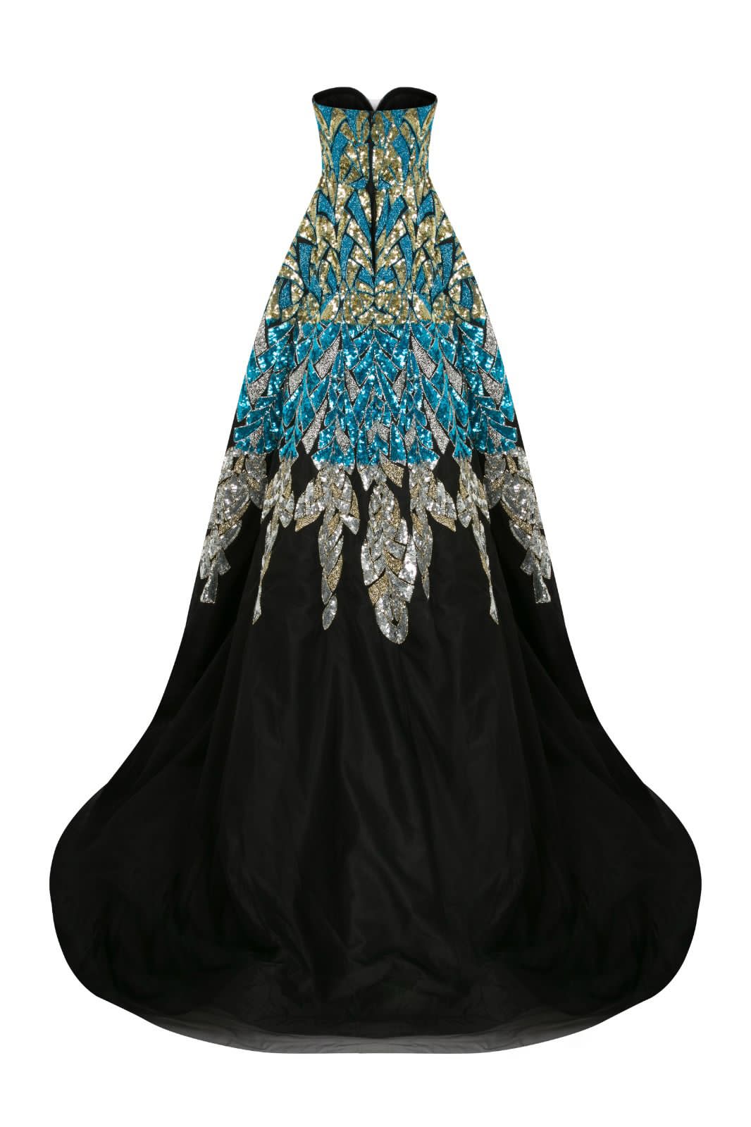 Li Beirut M1013 - Embellished Black Ball Gown with Metallic Botanical Detail