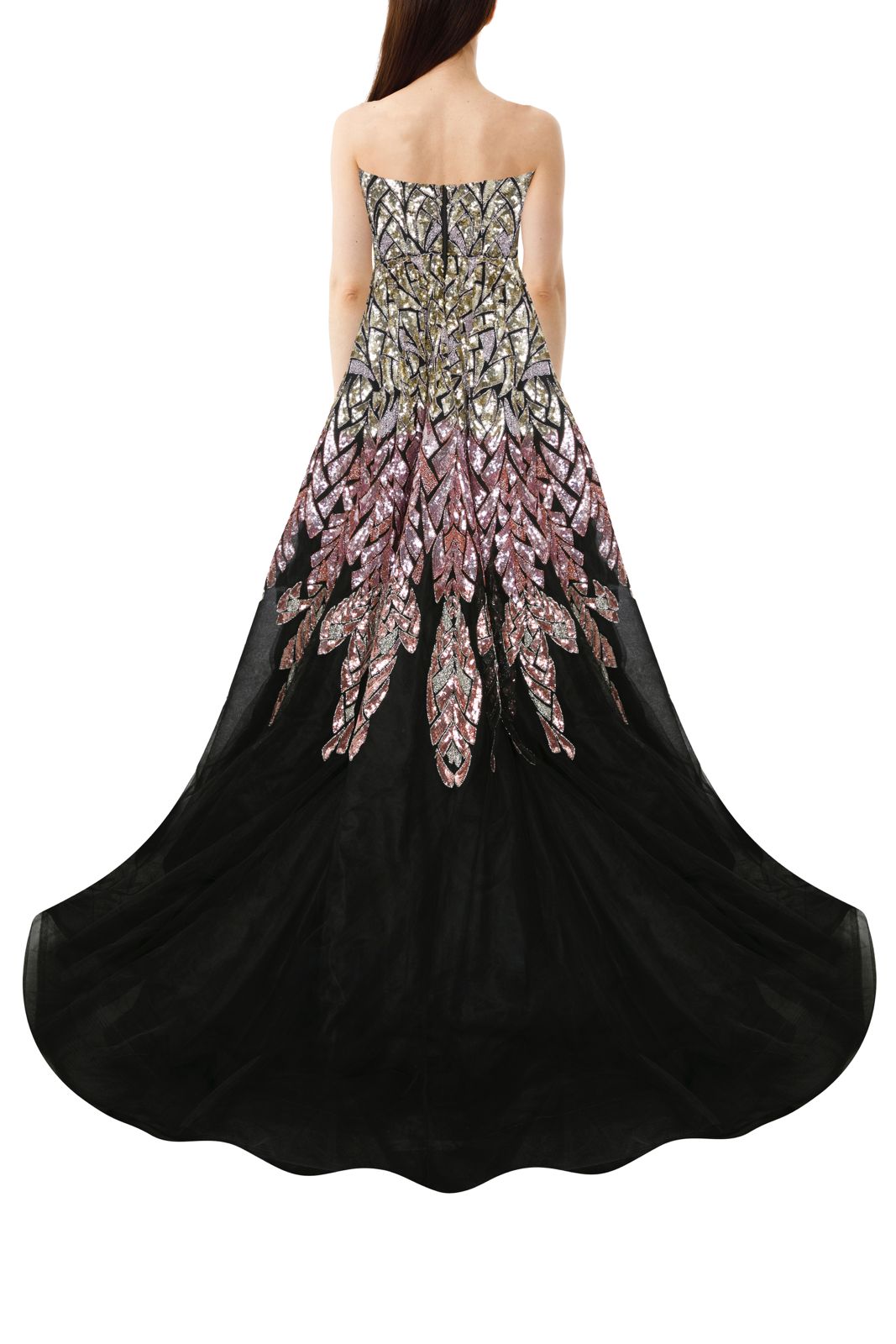 Li Beirut M1013 - Embellished Black Ball Gown with Metallic Botanical Detail