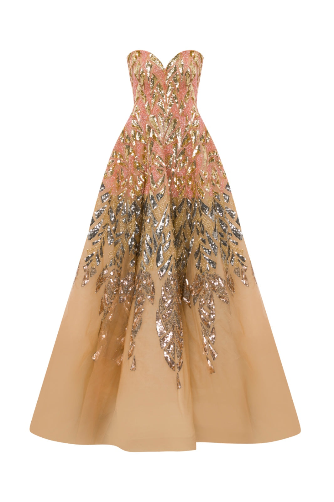 Li Beirut M1013 - Embellished Black Ball Gown with Metallic Botanical Detail
