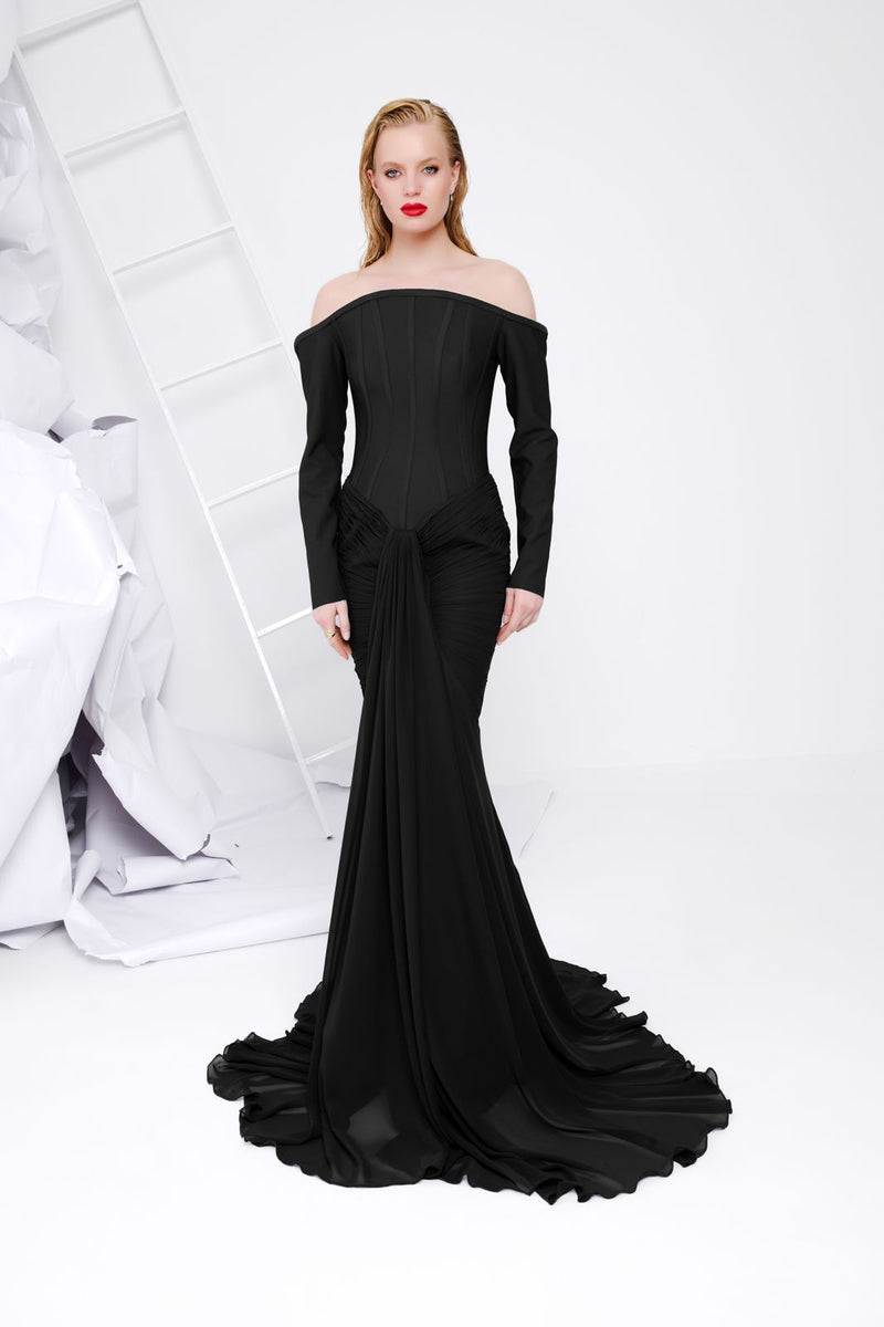 Li Beirut M1112 – Off-Shoulder Sculpted Mermaid Evening Gown