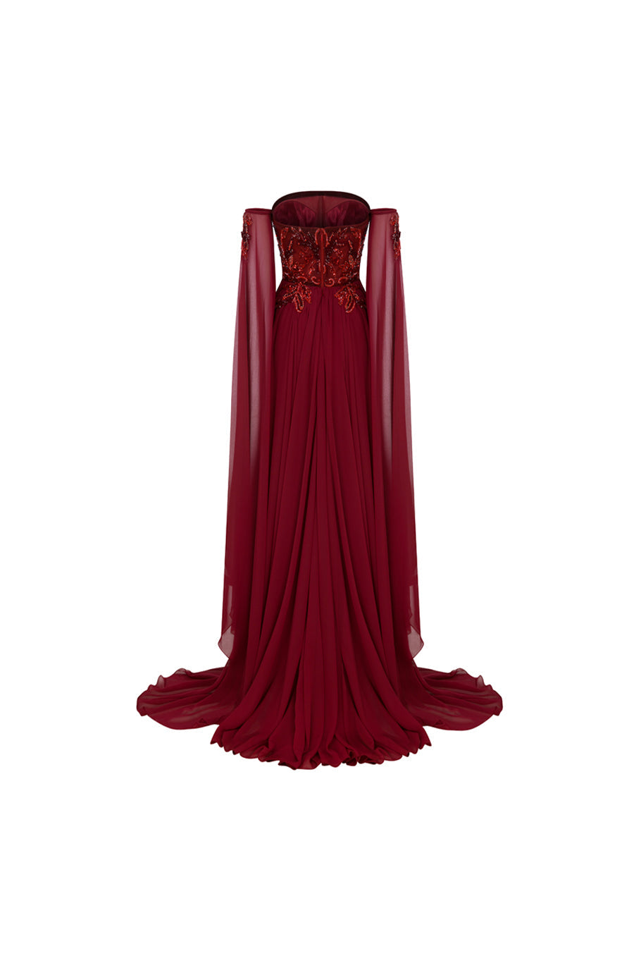 Li Beirut M1113 – Strapless Embellished Corset Gown with Draped Sleeves & Chiffon Skirt