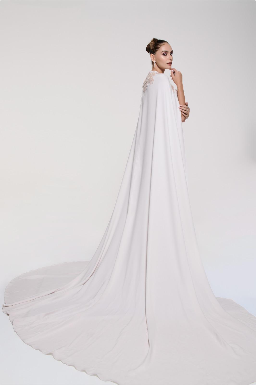 Li Beirut M1123 – Ivory Strapless Lace Mermaid Gown with Floor-Length Cape