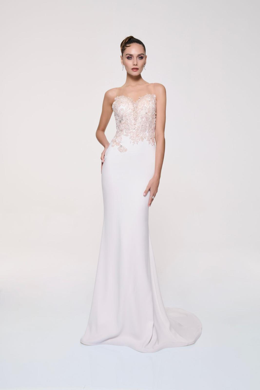 Li Beirut M1123 – Ivory Strapless Lace Mermaid Gown with Floor-Length Cape