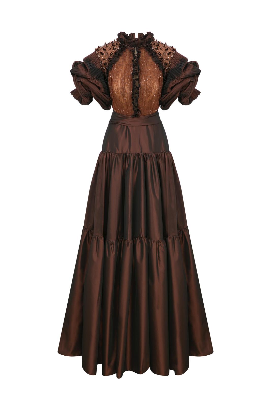 Li Beirut M1124A – High Neck Puff Sleeve Tiered Evening Gown | 5 Colors