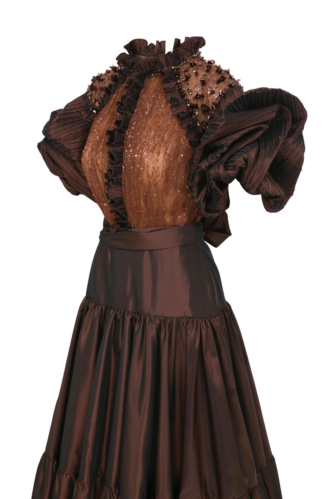 Li Beirut M1124A – High Neck Puff Sleeve Tiered Evening Gown | 5 Colors
